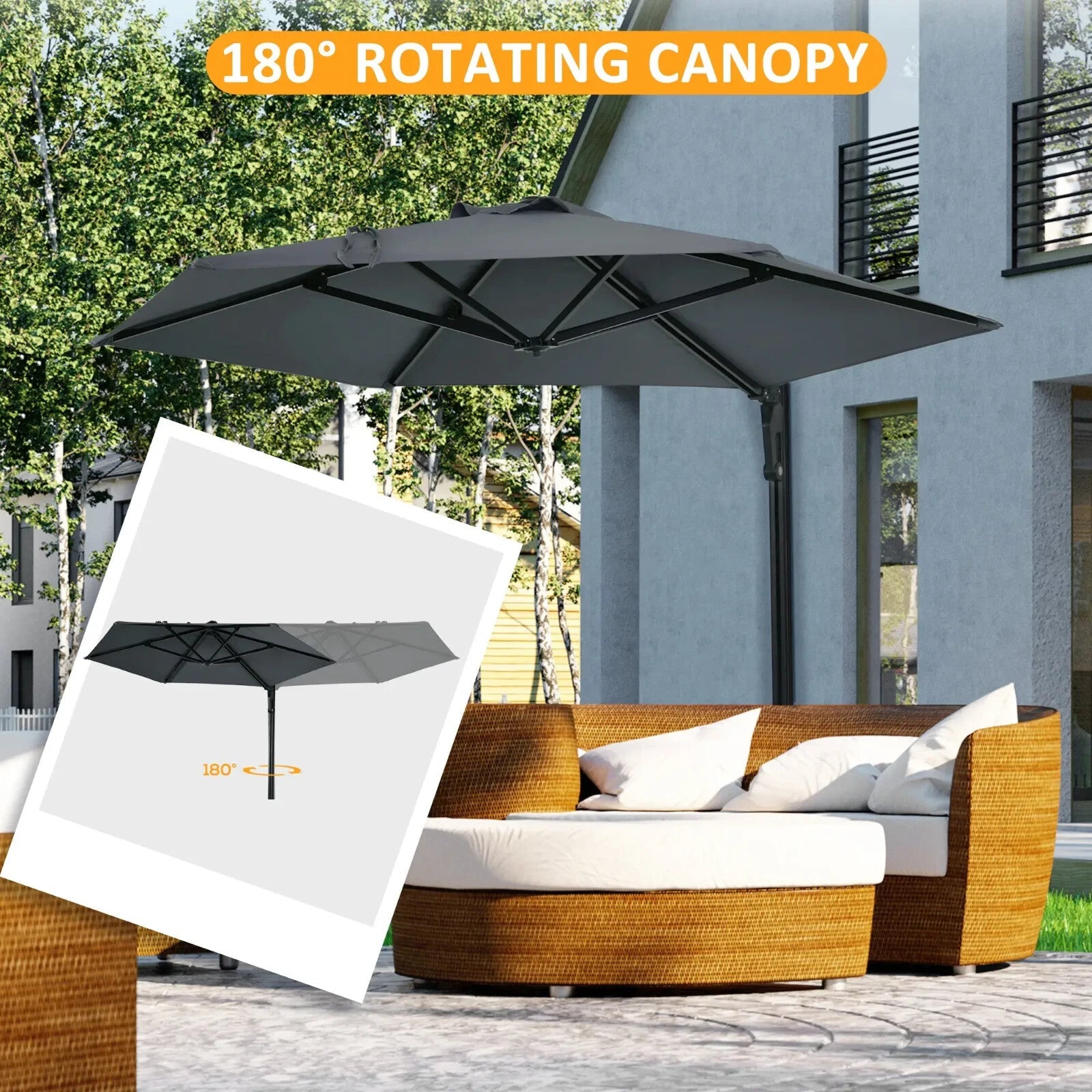 Wall Mounted Parasol 180 Degree Rotating Canopy Patio Garden Umbrella for Porch - Home and Garden Furniture Shop - rustic - furniture