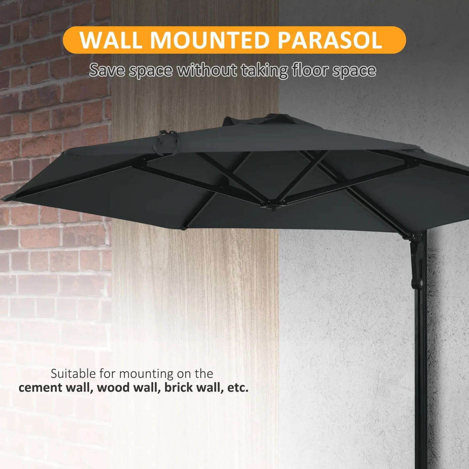 Wall Mounted Parasol 180 Degree Rotating Canopy Patio Garden Umbrella for Porch - Home and Garden Furniture Shop - rustic - furniture