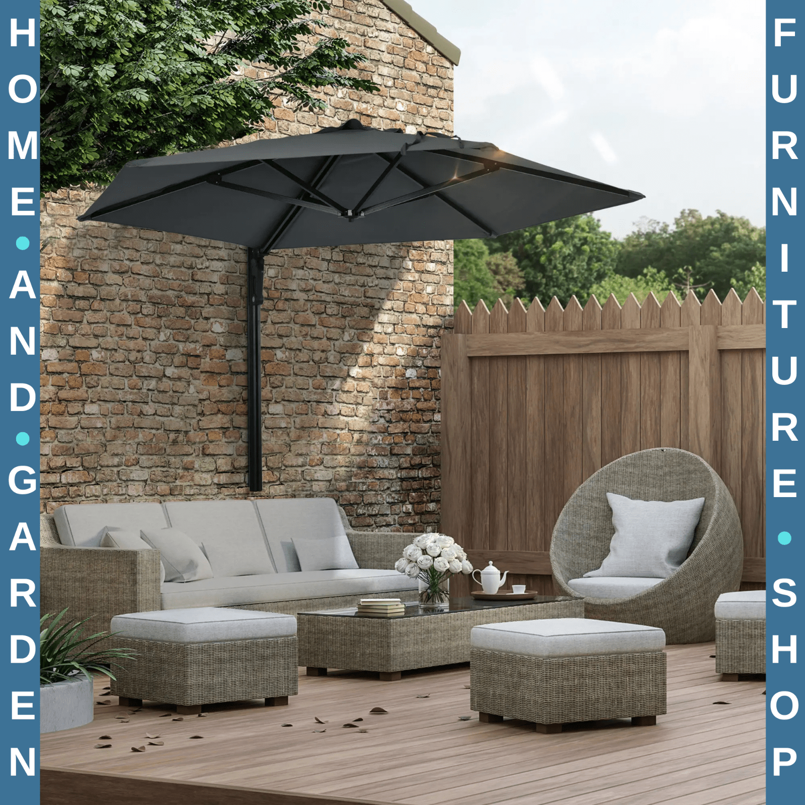 Wall Mounted Parasol 180 Degree Rotating Canopy Patio Garden Umbrella for Porch - Home and Garden Furniture Shop - rustic - furniture