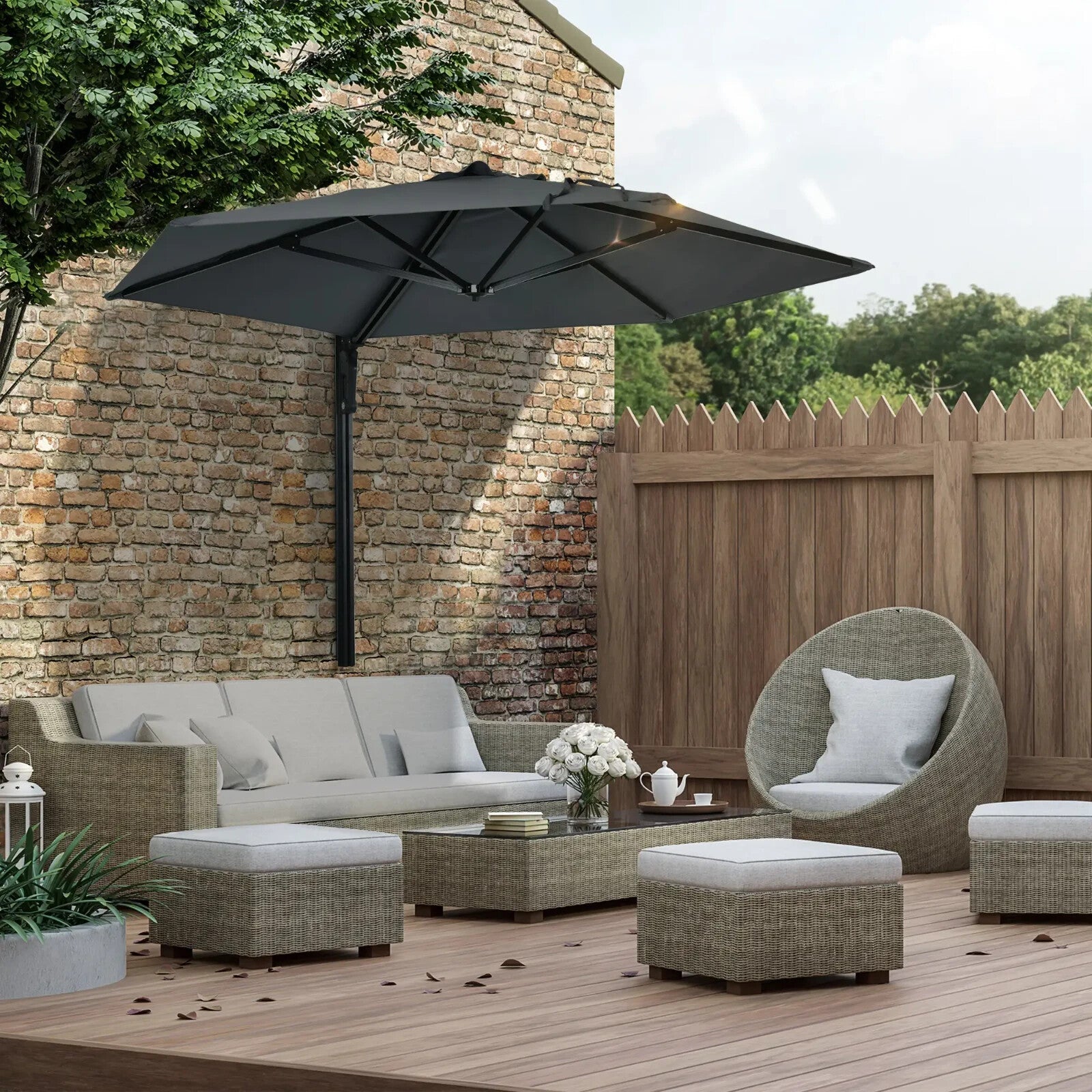 Wall Mounted Parasol 180 Degree Rotating Canopy Patio Garden Umbrella for Porch - Home and Garden Furniture Shop - rustic - furniture