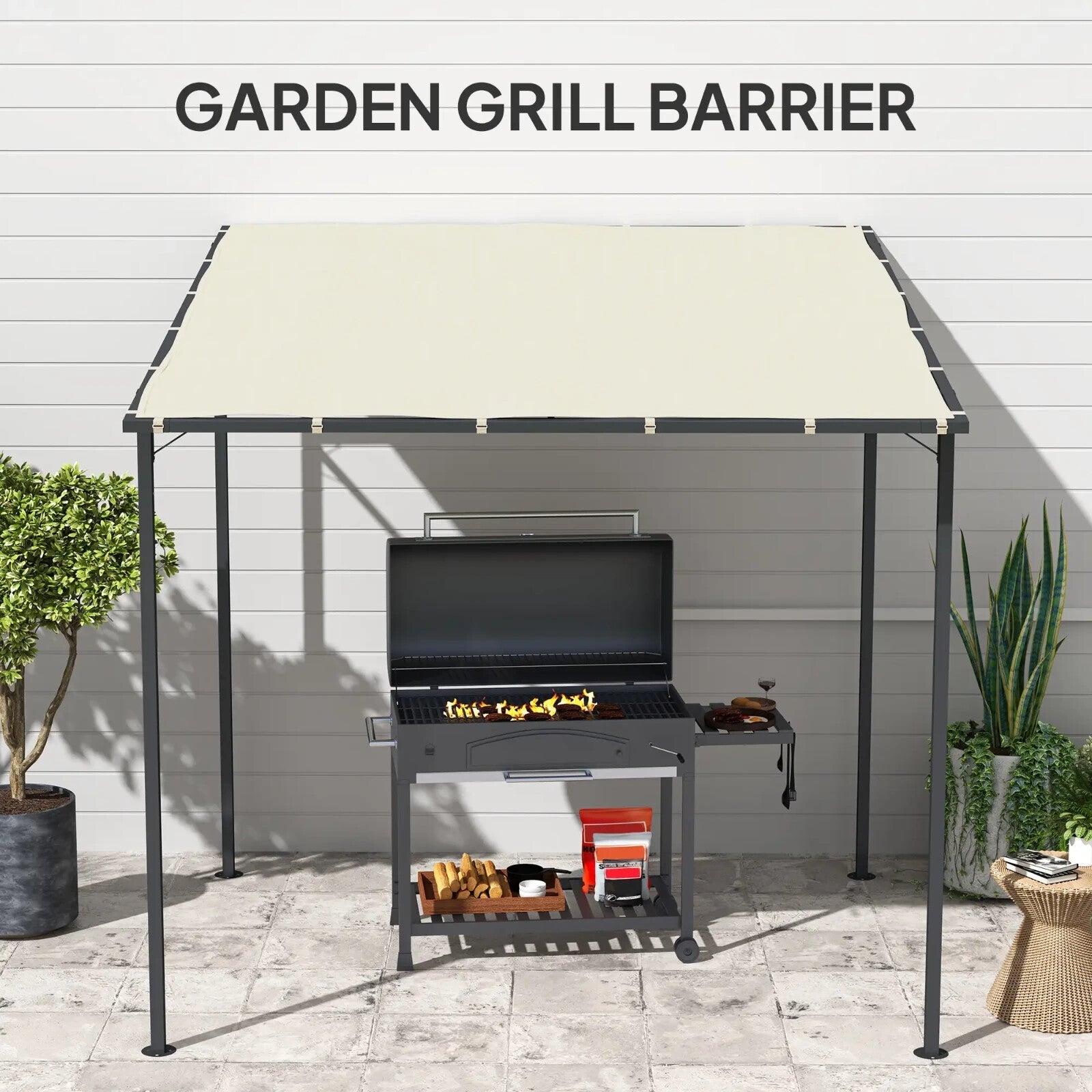 Wall Mounted Pergola Metal Gazebo 2.4 x 2.4m Garden Hot Tub Shelter Sun Shade - Home and Garden Furniture Shop - rustic - furniture