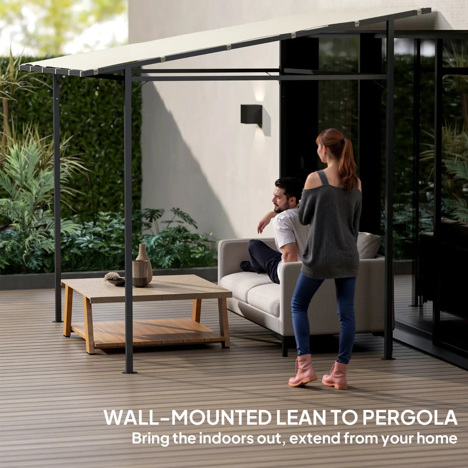 Wall Mounted Pergola Metal Gazebo 2.4 x 2.4m Garden Hot Tub Shelter Sun Shade - Home and Garden Furniture Shop - rustic - furniture