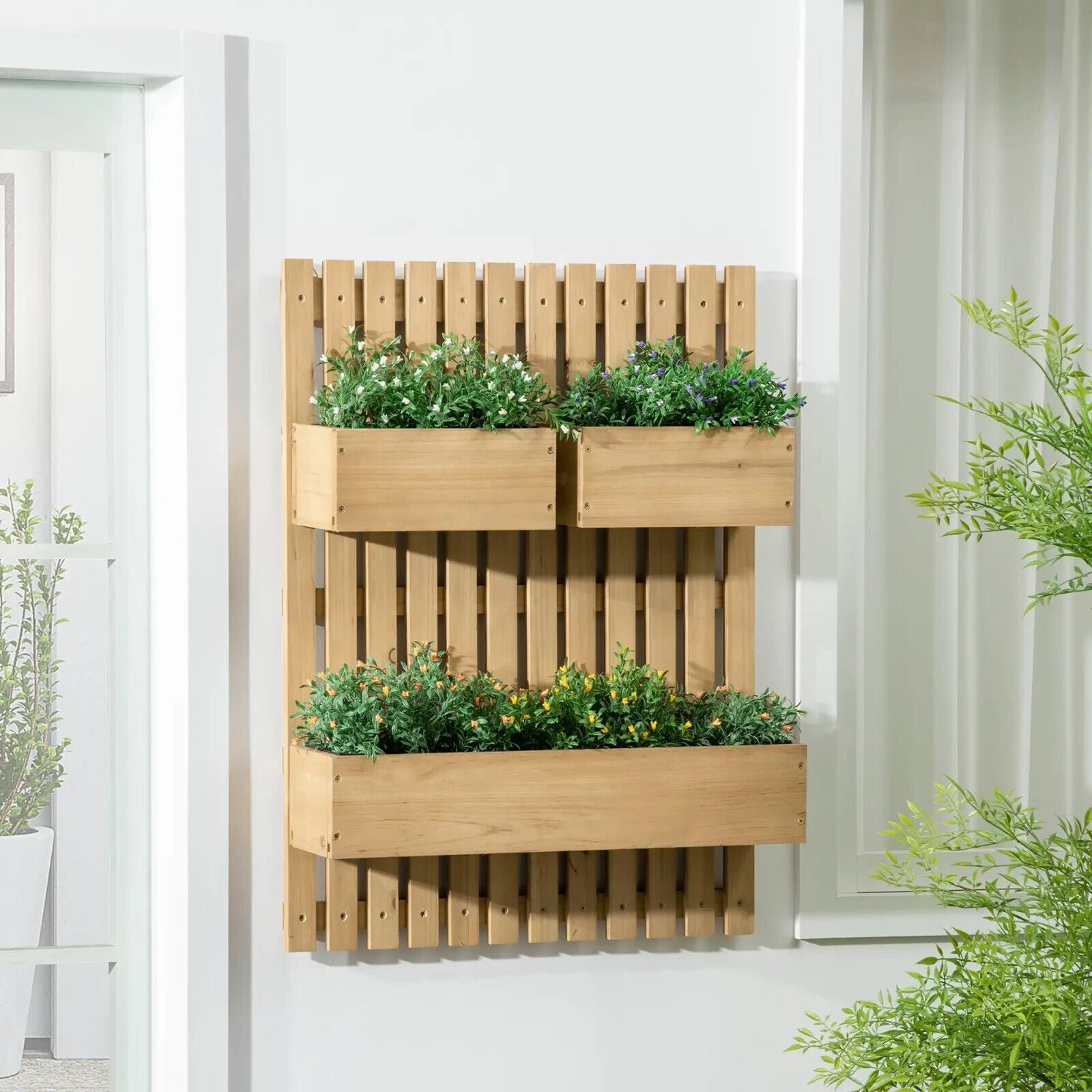 Wall Mounted Wooden Garden Planters w/ Trellis Drainage Holes and 3 Raised Boxes - Home and Garden Furniture Shop - #rustic - furniture#