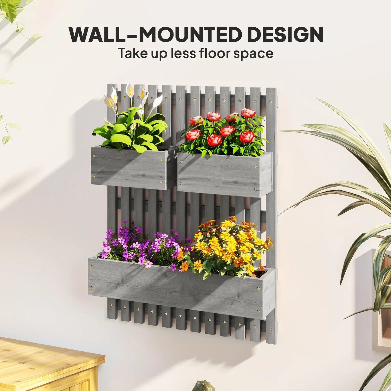 Wall Mounted Wooden Garden Planters With Trellis And 3 Boxes Outdoor Patio - Home and Garden Furniture Shop - rustic - furniture