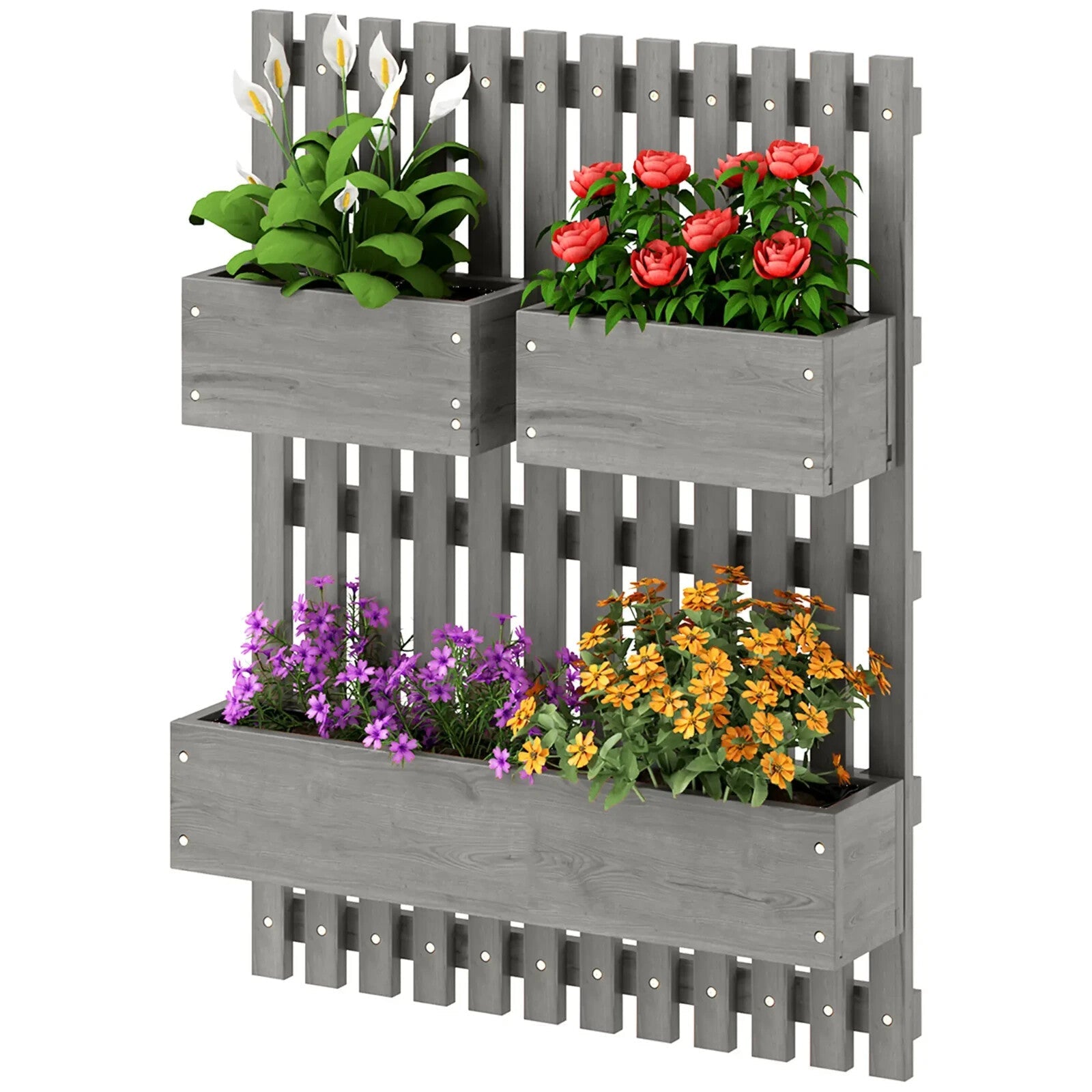 Wall Mounted Wooden Garden Planters With Trellis And 3 Boxes Outdoor Patio - Home and Garden Furniture Shop - rustic - furniture