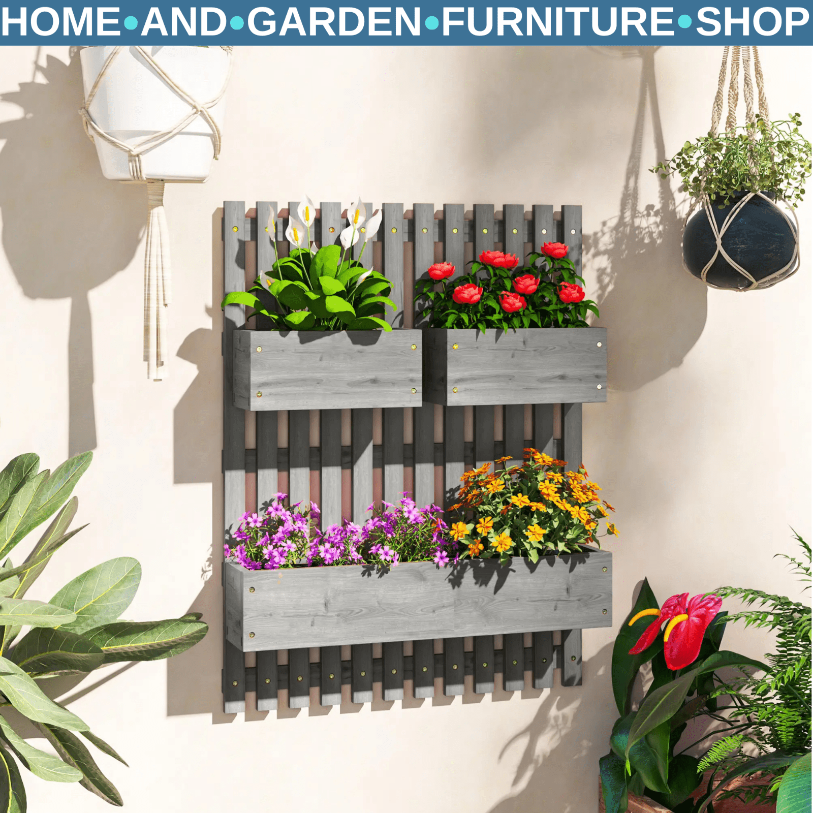 Wall Mounted Wooden Garden Planters With Trellis And 3 Boxes Outdoor Patio - Home and Garden Furniture Shop - #rustic - furniture#