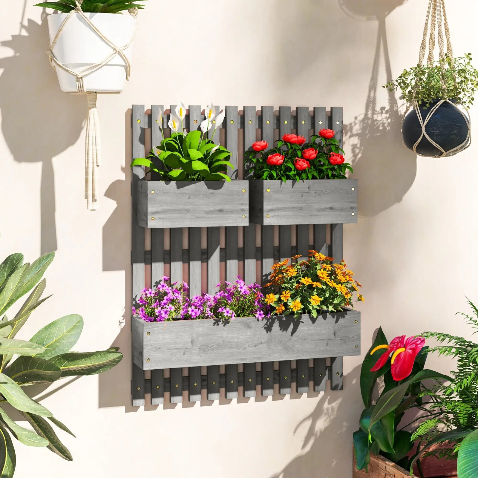 Wall Mounted Wooden Garden Planters With Trellis And 3 Boxes Outdoor Patio - Home and Garden Furniture Shop - rustic - furniture
