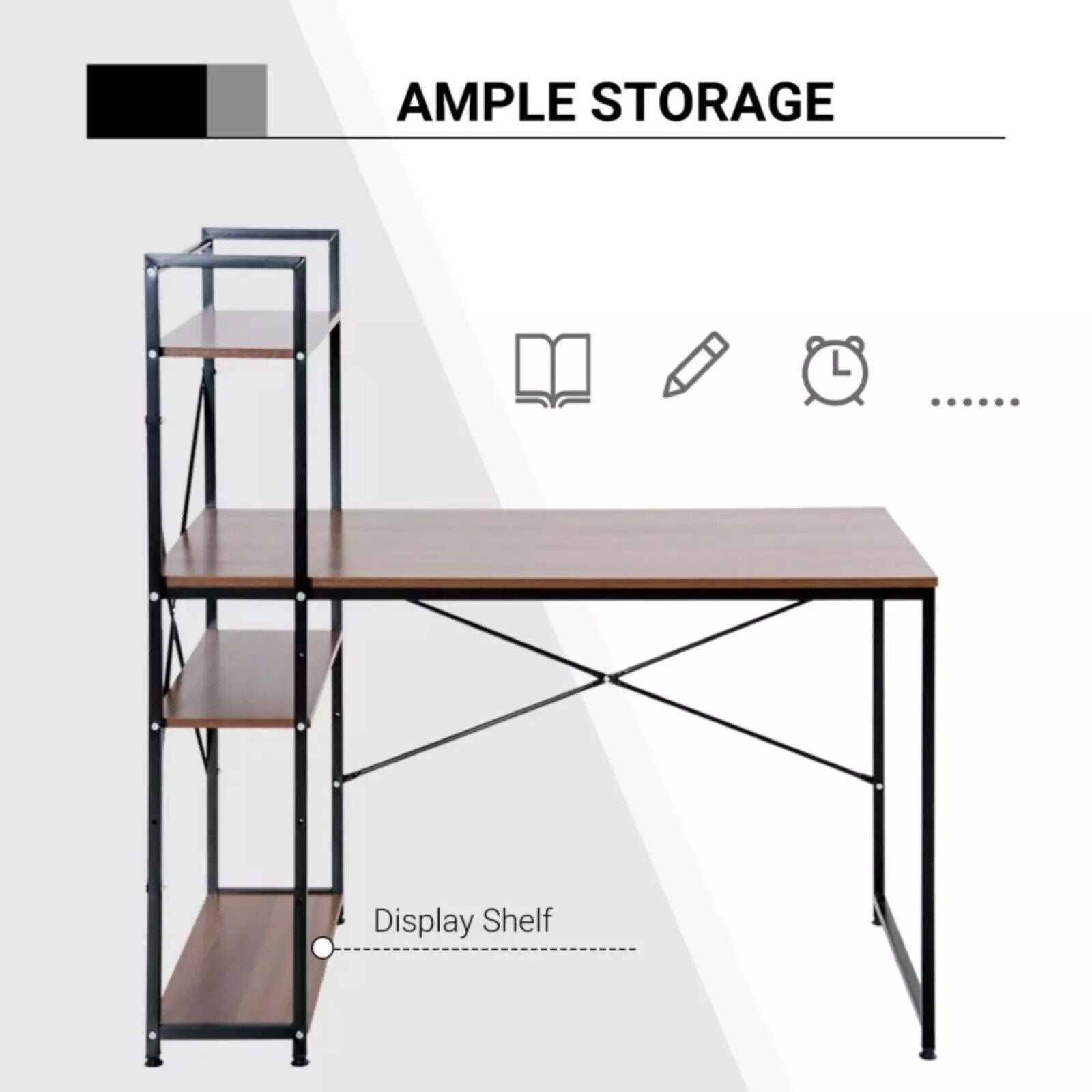 Walnut Computer Desk with Side Storage Shelves Left Right Gaming Table PC Study - Home and Garden Furniture Shop - #rustic - furniture#