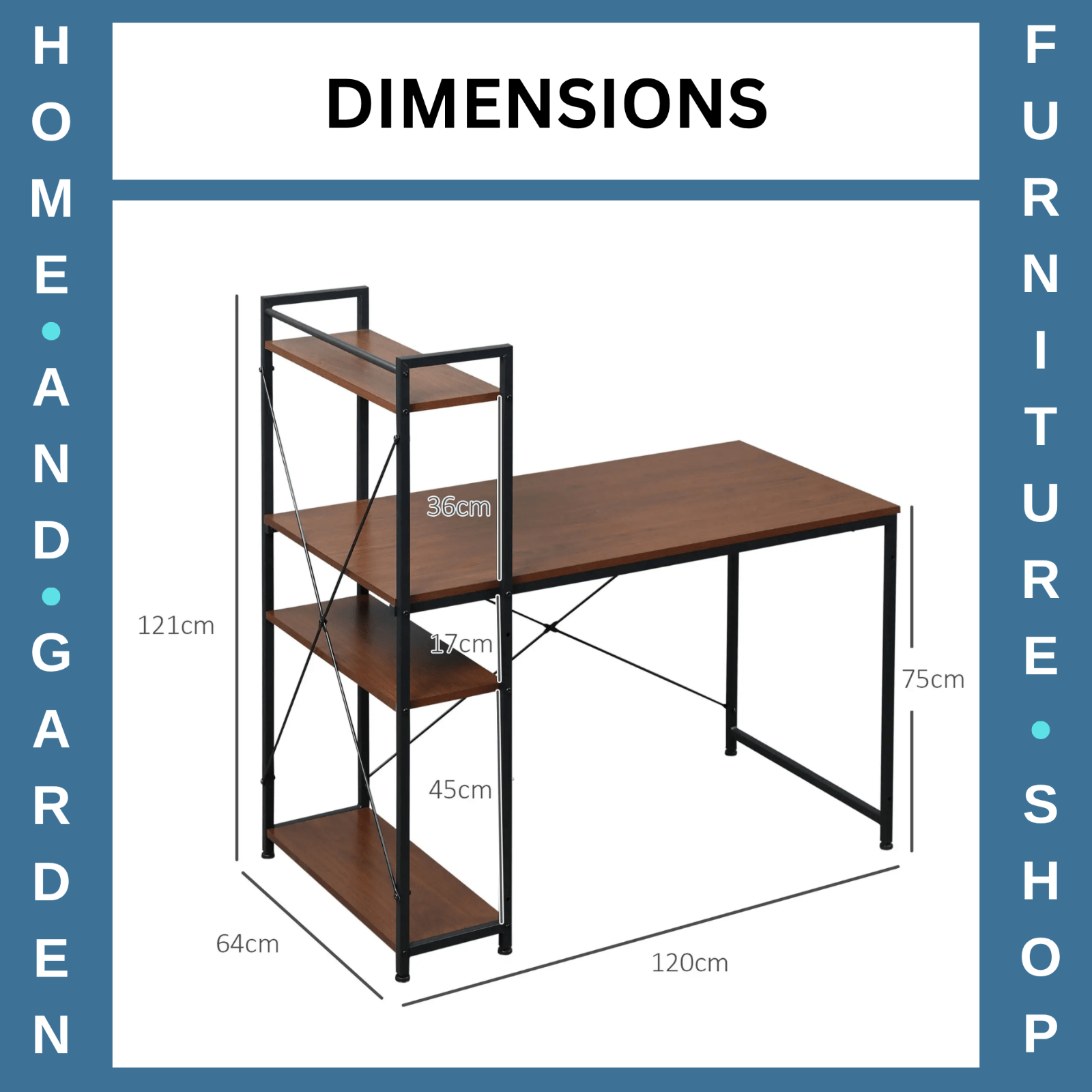Walnut Computer Desk with Side Storage Shelves Left Right Gaming Table PC Study - Home and Garden Furniture Shop - rustic - furniture