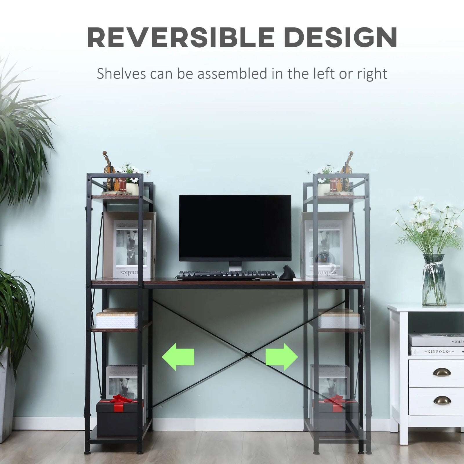 Walnut Computer Desk with Side Storage Shelves Left Right Gaming Table PC Study - Home and Garden Furniture Shop - rustic - furniture