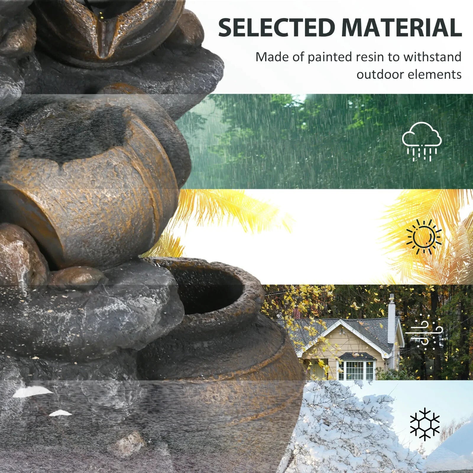 Water Feature Solar Powered Cascading Jar Design with LED Lights and Pump Grey - Home and Garden Furniture Shop - rustic - furniture