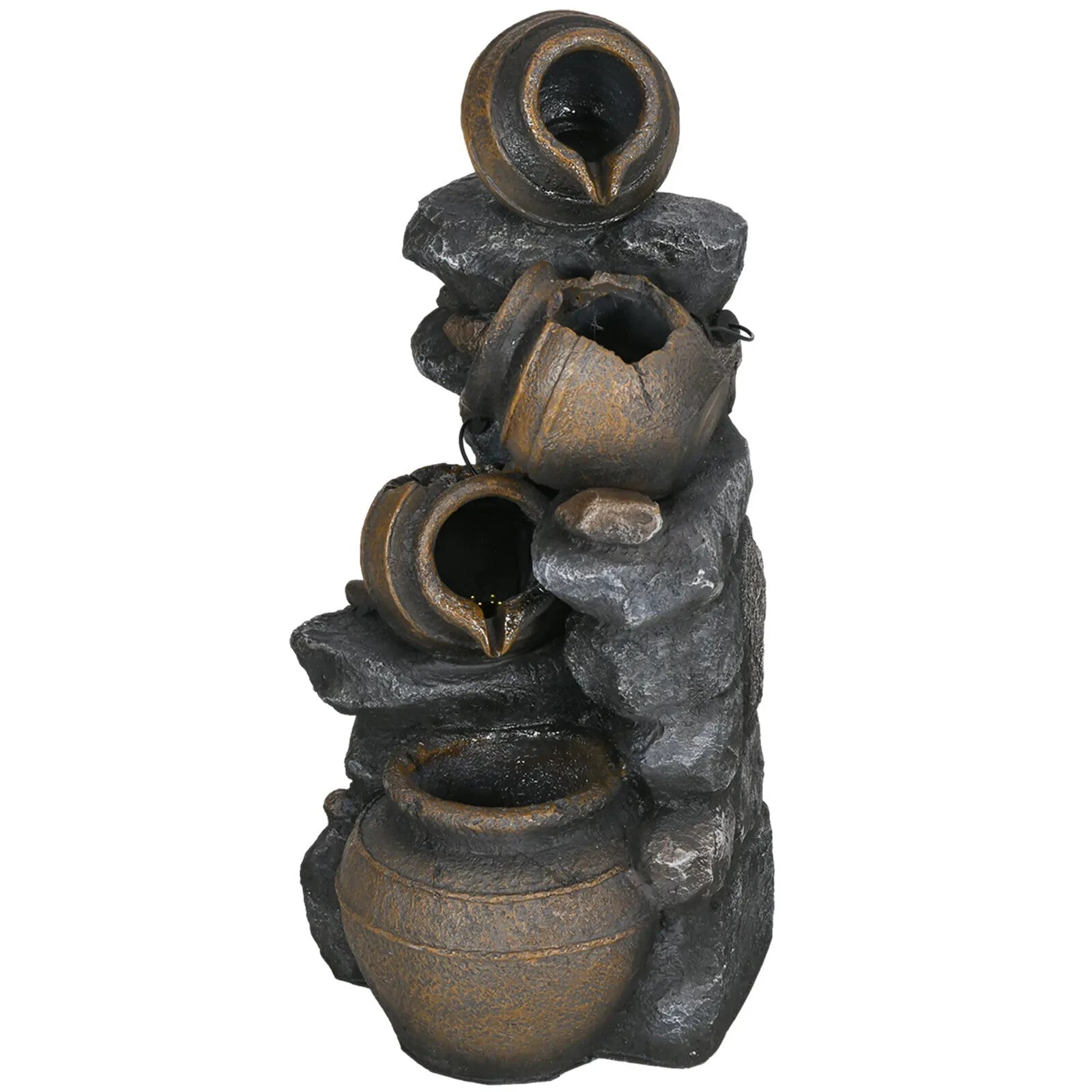 Water Feature Solar Powered Cascading Jar Design with LED Lights and Pump Grey - Home and Garden Furniture Shop - rustic - furniture