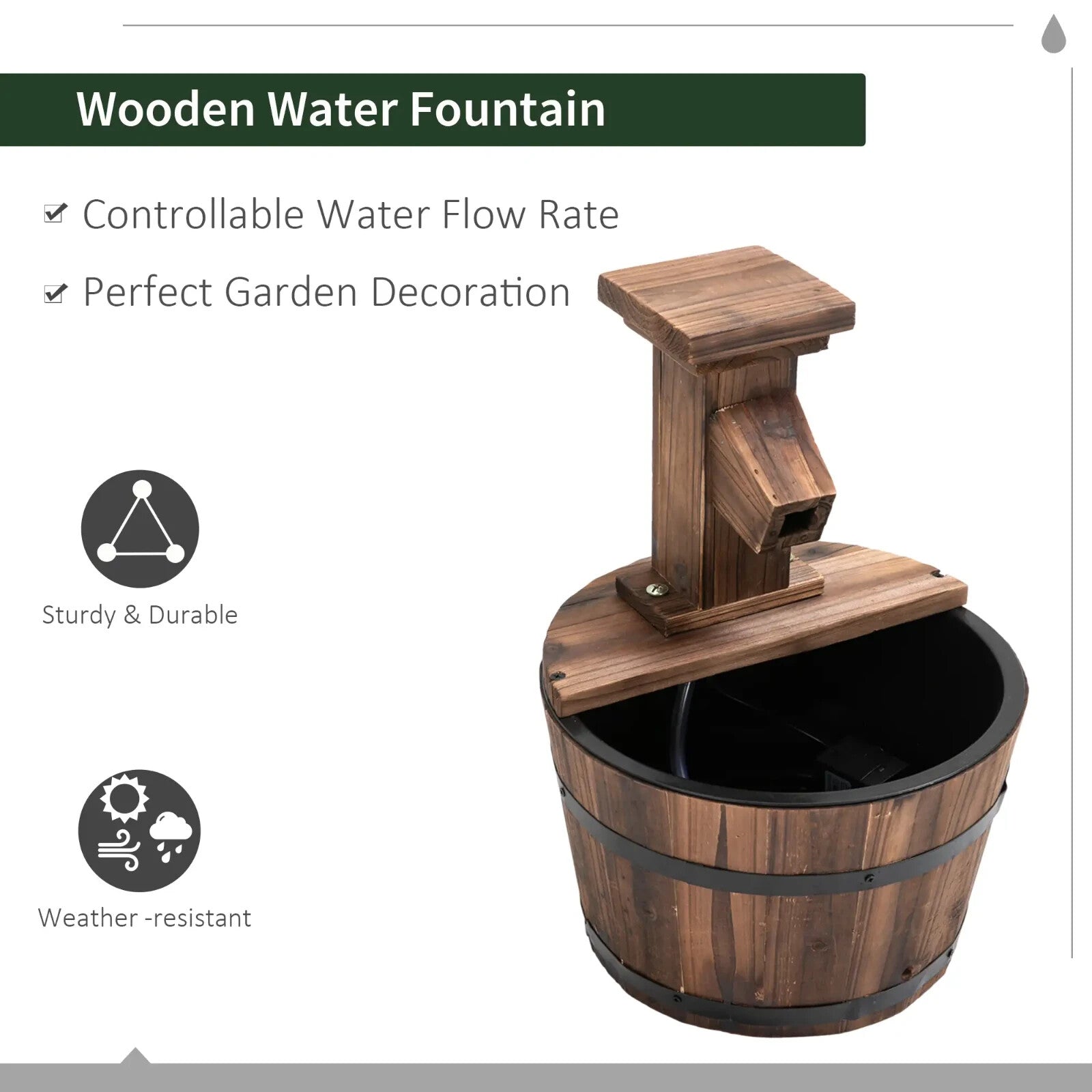 Water Fountain Retro Round Decorative Ornament With Electric Pump Rustic Brown - Home and Garden Furniture Shop - rustic - furniture