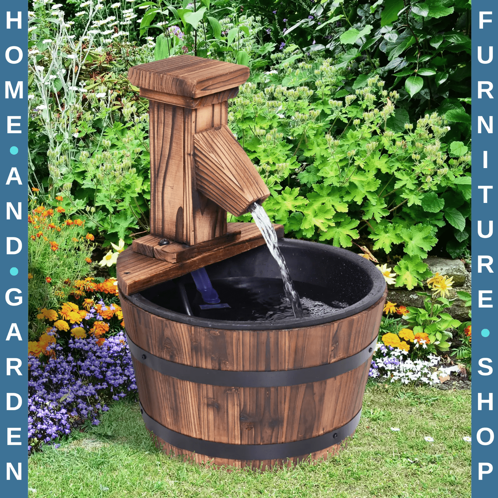 Water Fountain Retro Round Decorative Ornament With Electric Pump Rustic Brown - Home and Garden Furniture Shop - rustic - furniture