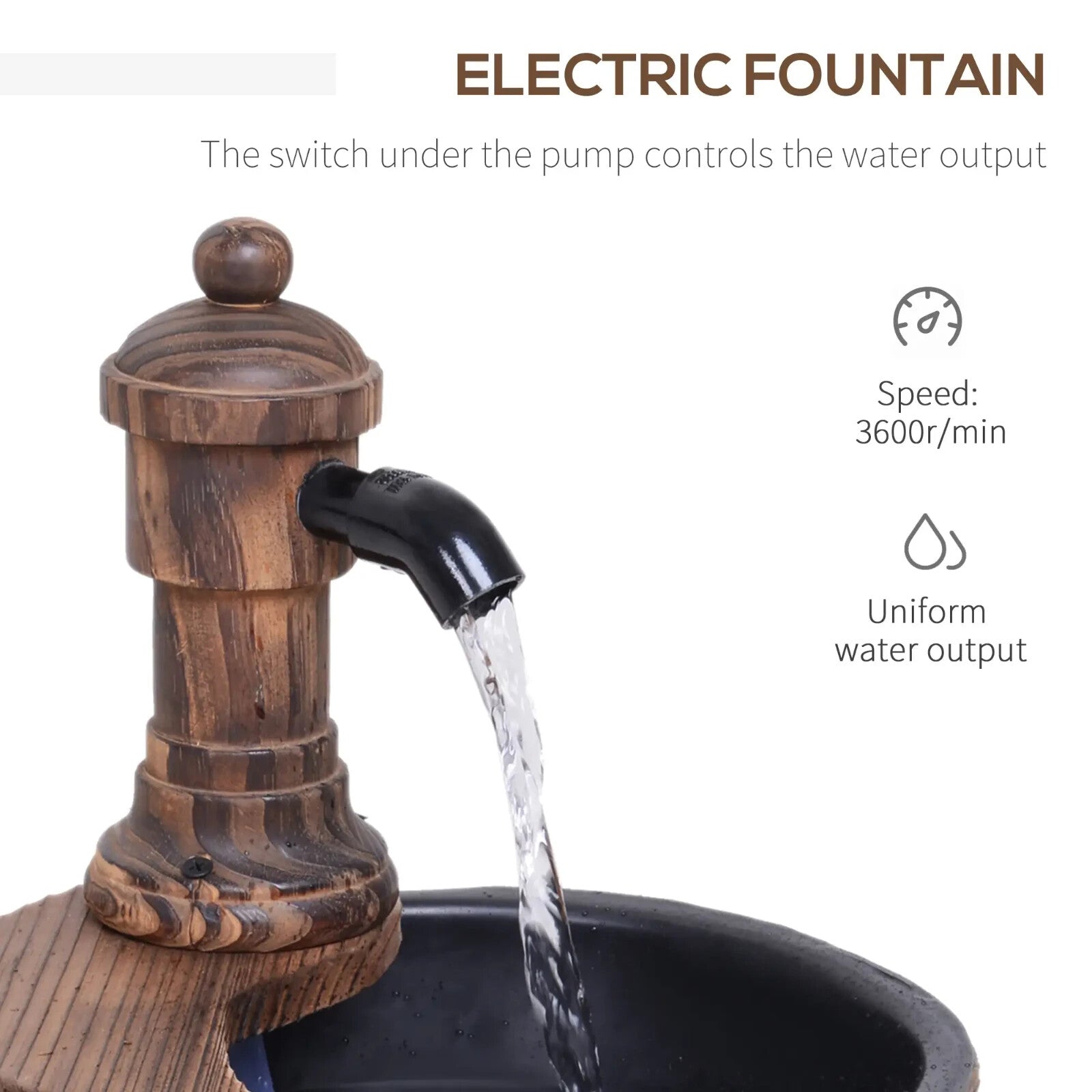 Water Fountain Water Feature Round Ornament With Electric Pump Carbonized Wood - Home and Garden Furniture Shop - rustic - furniture