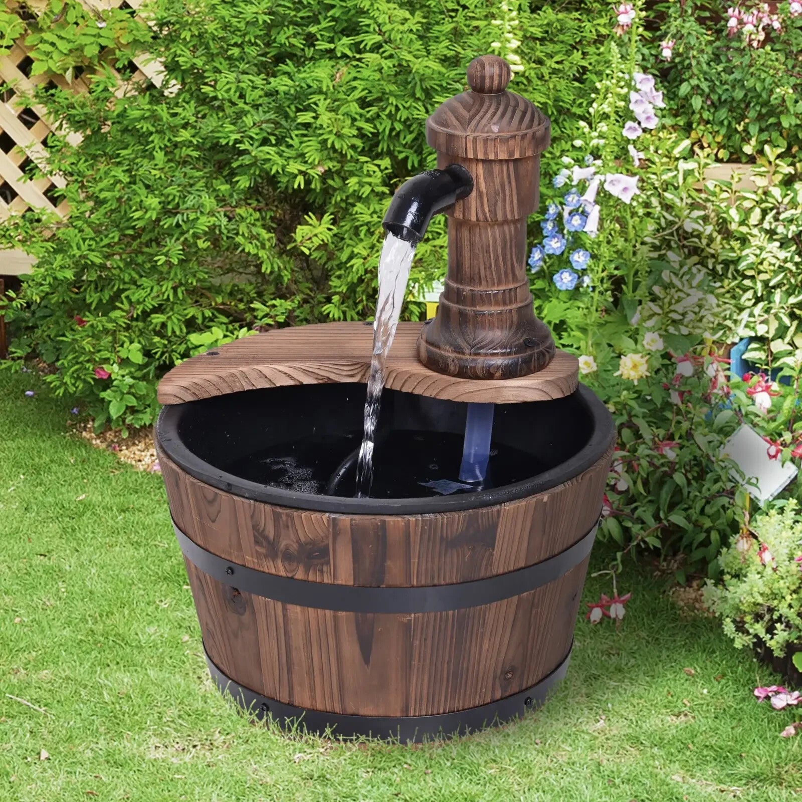 Water Fountain Water Feature Round Ornament With Electric Pump Carbonized Wood - Home and Garden Furniture Shop - rustic - furniture