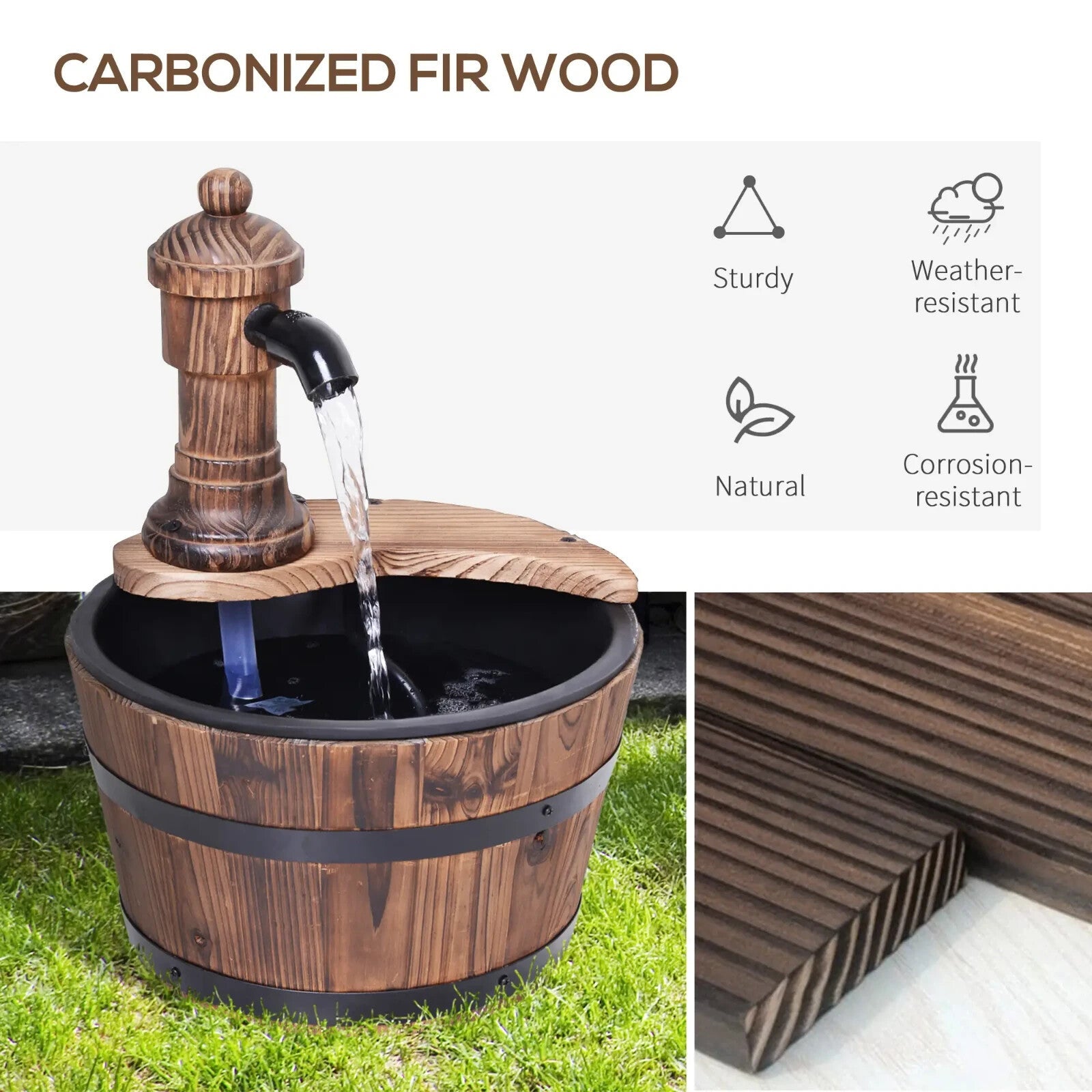 Water Fountain Water Feature Round Ornament With Electric Pump Carbonized Wood - Home and Garden Furniture Shop - rustic - furniture