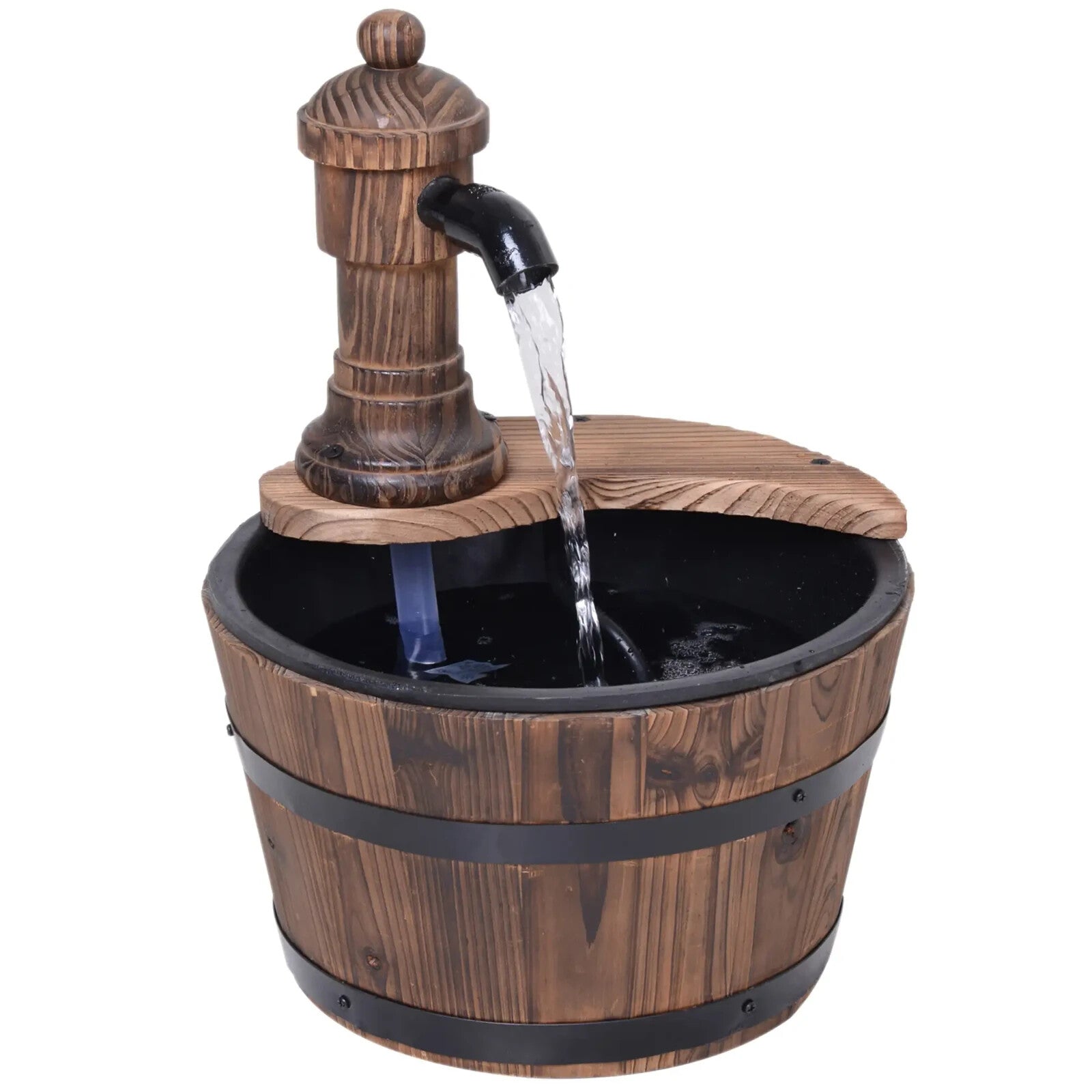 Water Fountain Water Feature Round Ornament With Electric Pump Carbonized Wood - Home and Garden Furniture Shop - rustic - furniture