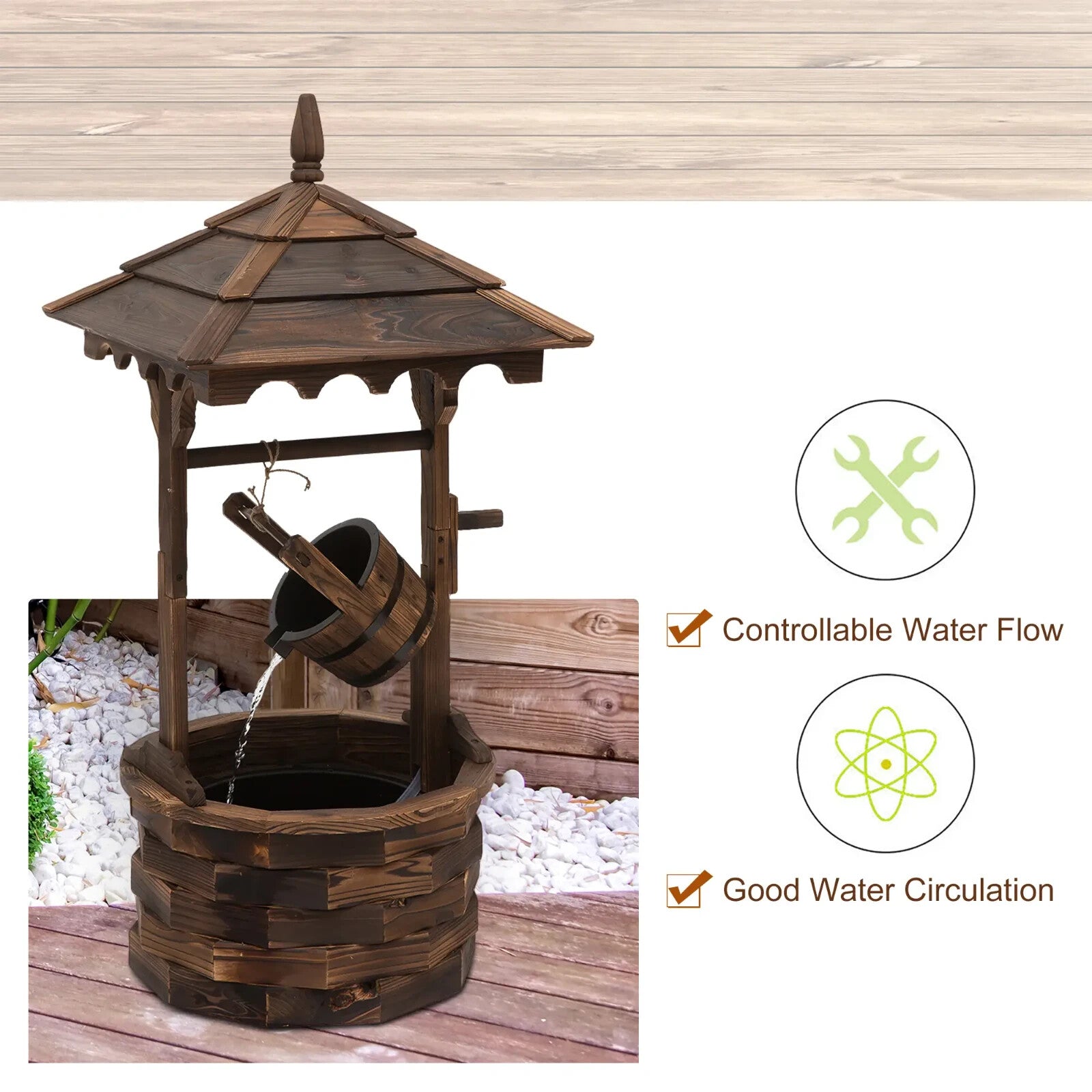 Water Fountain Wishing Well Barrel Design W/ Pump For Waterfall Carbonized Wood - Home and Garden Furniture Shop - rustic - furniture