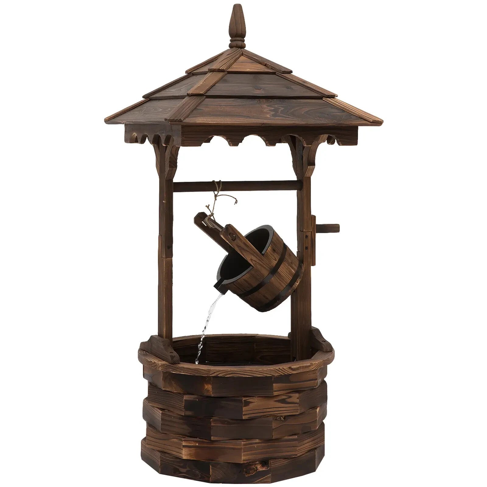 Water Fountain Wishing Well Barrel Design W/ Pump For Waterfall Carbonized Wood - Home and Garden Furniture Shop - rustic - furniture