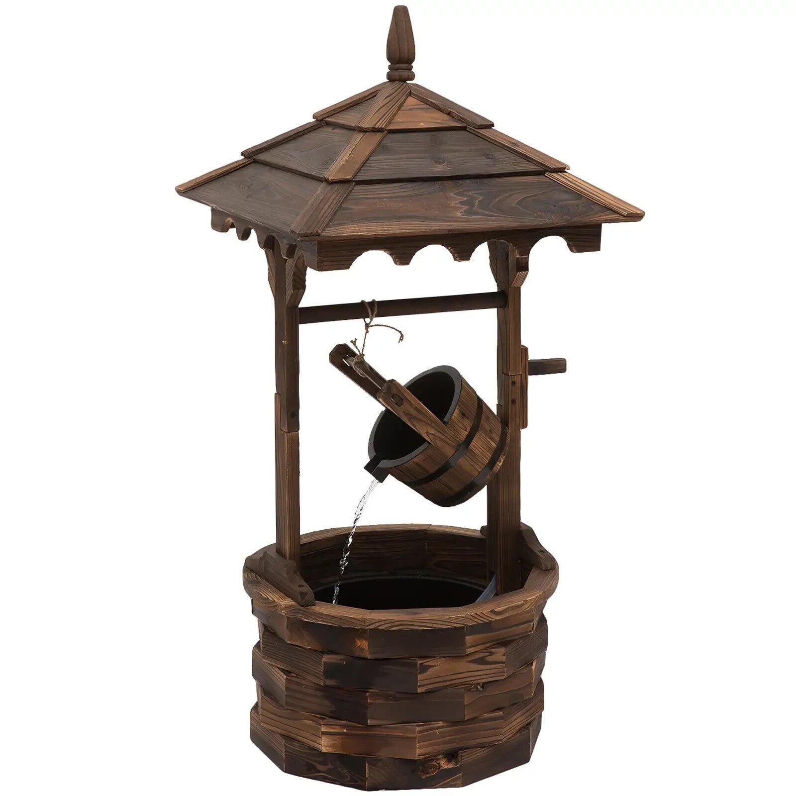 Water Fountain Wishing Well Barrel Design W/ Pump For Waterfall Carbonized Wood - Home and Garden Furniture Shop - rustic - furniture