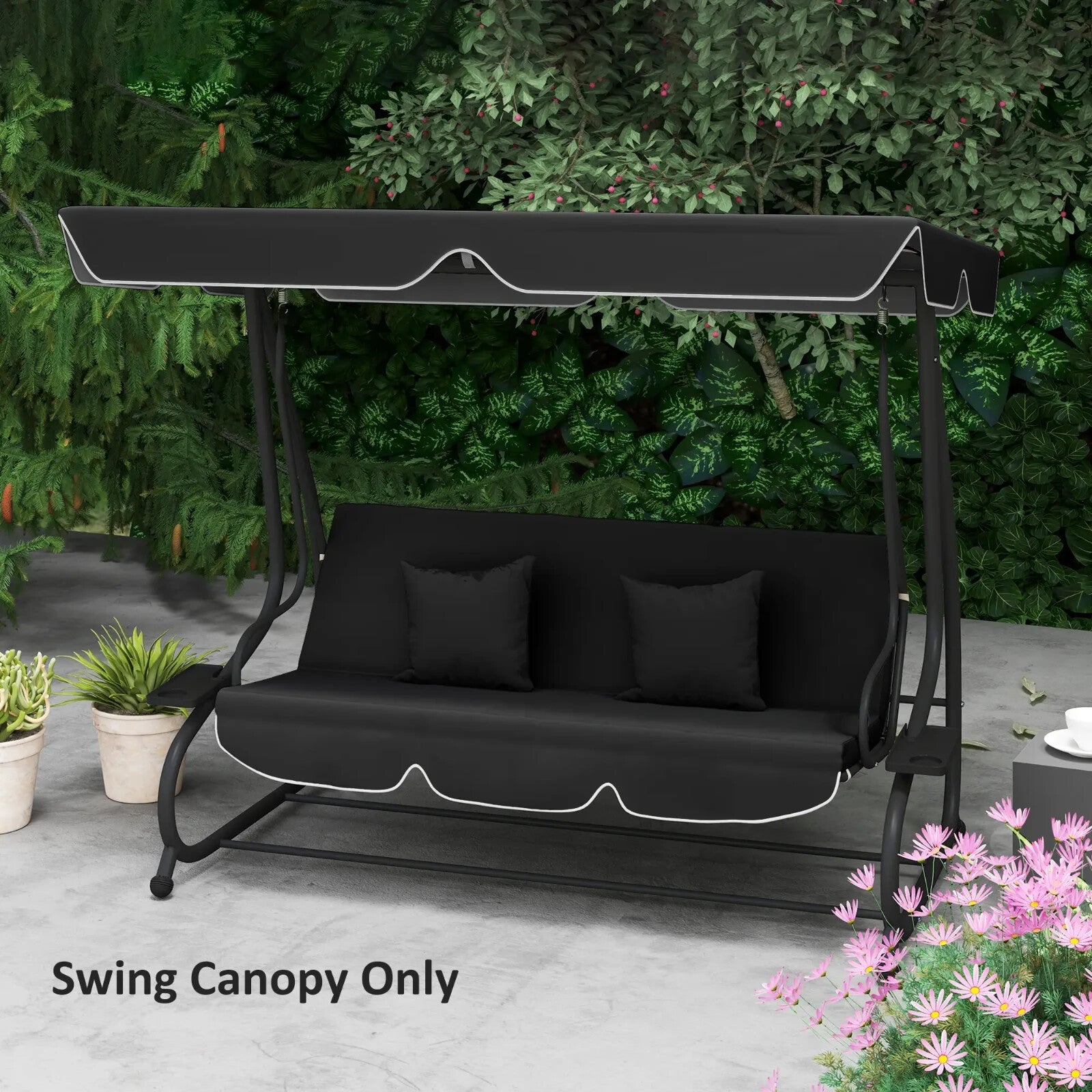 Waterproof Garden 3 Seater Swing Seat Canopy Cover Replacement for Patio, Black - Home and Garden Furniture Shop - rustic - furniture