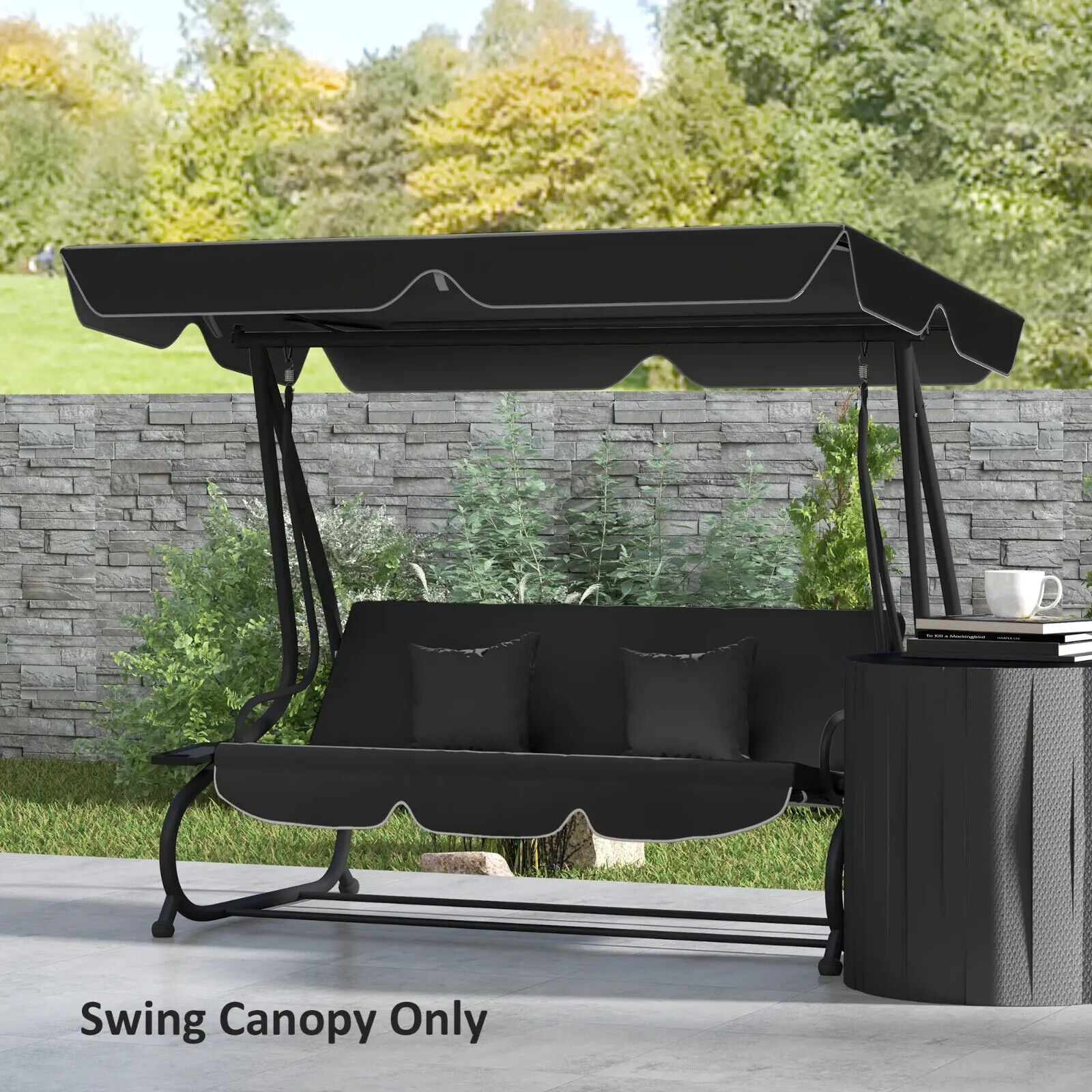Waterproof Garden 3 Seater Swing Seat Canopy Cover Replacement for Patio, Black - Home and Garden Furniture Shop - #rustic - furniture#
