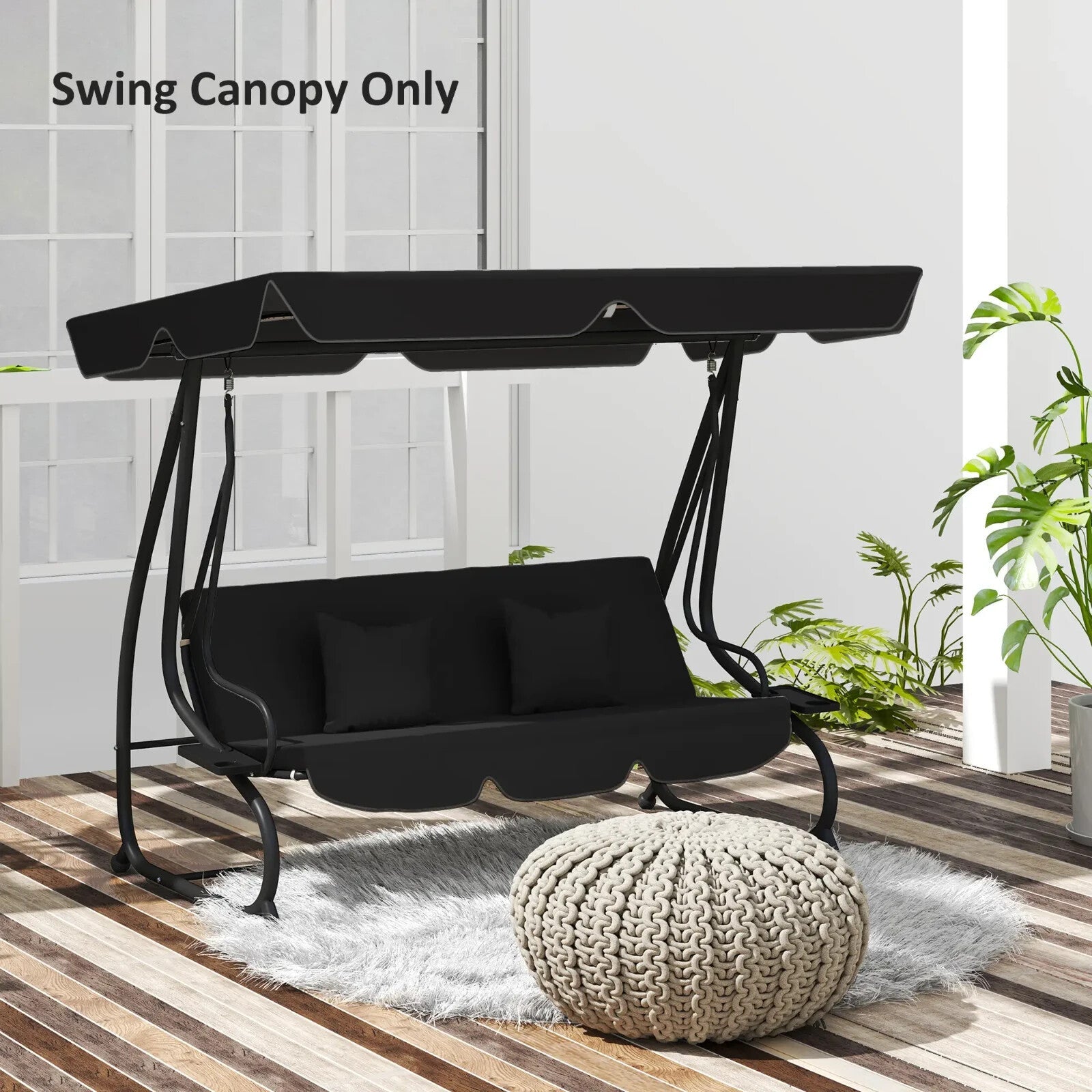 Waterproof Garden 3 Seater Swing Seat Canopy Cover Replacement for Patio, Black - Home and Garden Furniture Shop - rustic - furniture