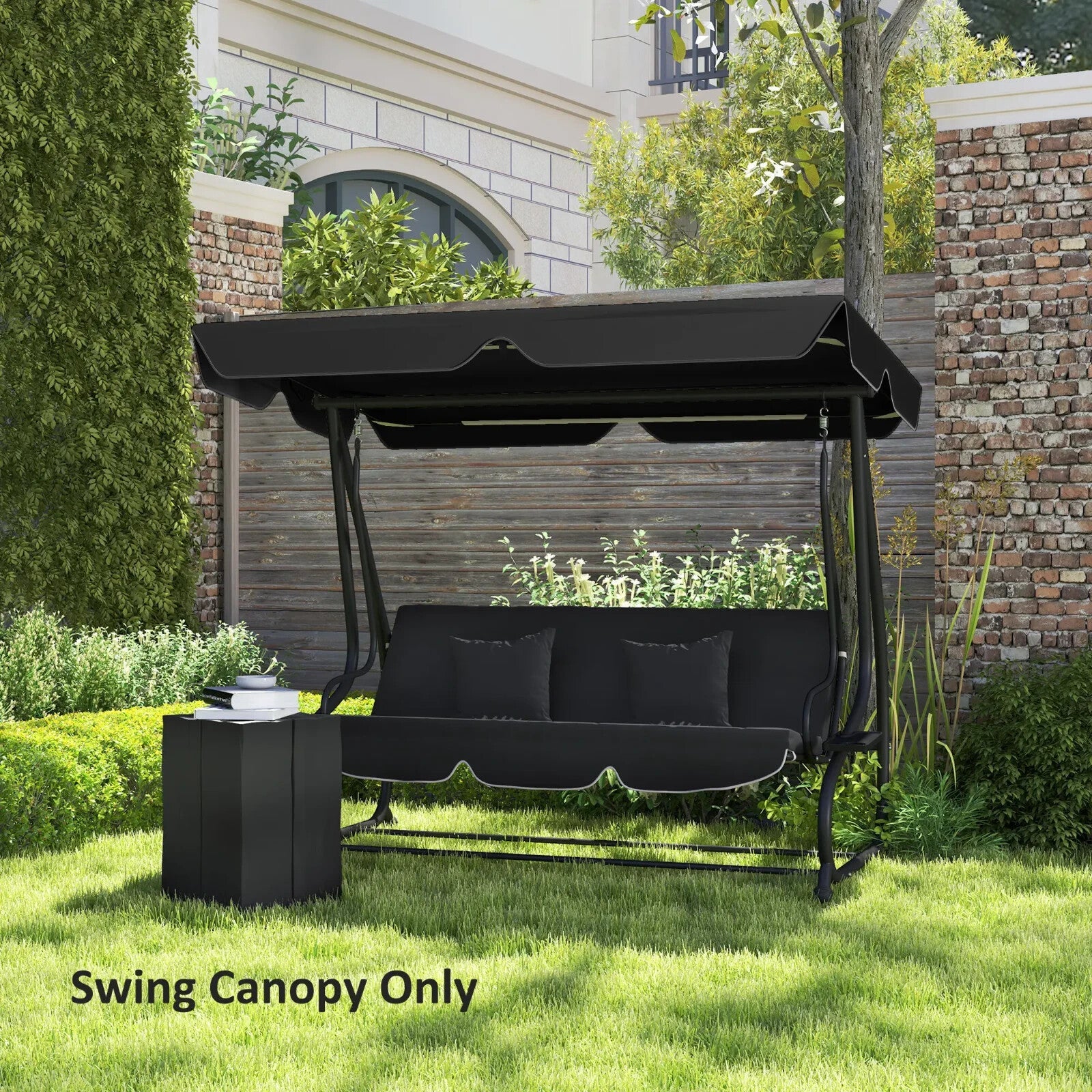 Waterproof Garden 3 Seater Swing Seat Canopy Cover Replacement for Patio, Black - Home and Garden Furniture Shop - rustic - furniture