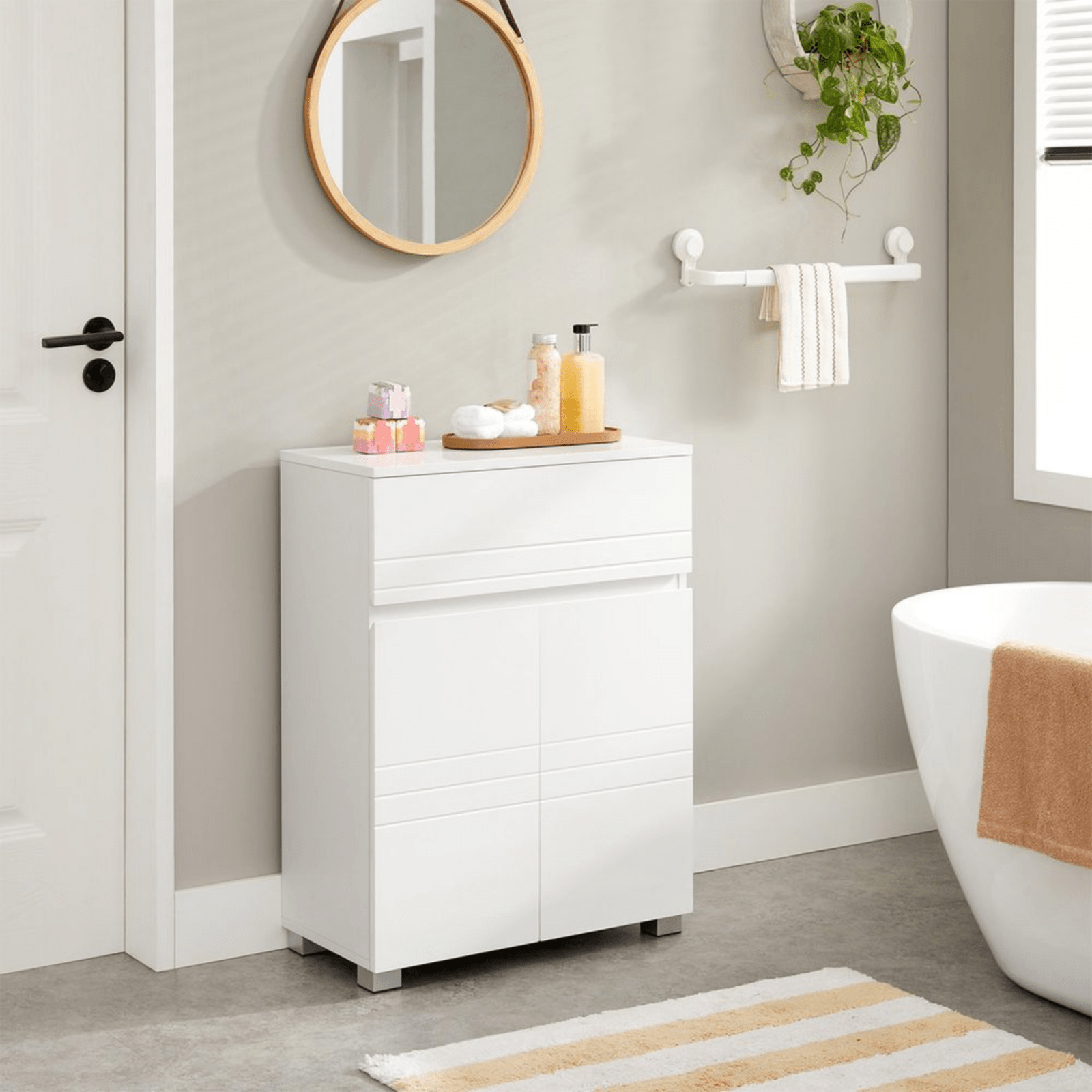 White Bathroom Floor Cabinet Freestanding 2 Doors Drawer Cupboard Storage Shelf - Home and Garden Furniture Shop - #rustic - furniture#