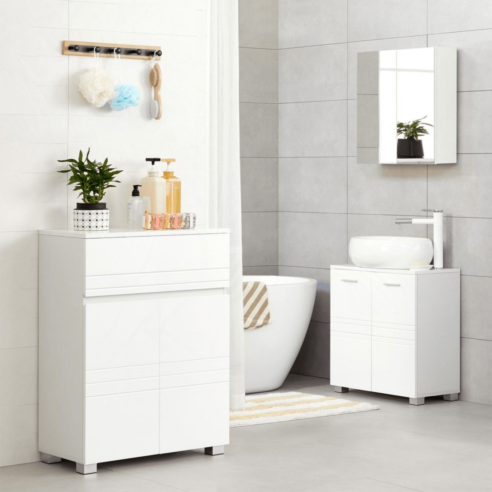 White Bathroom Floor Cabinet Freestanding 2 Doors Drawer Cupboard Storage Shelf - Home and Garden Furniture Shop - rustic - furniture