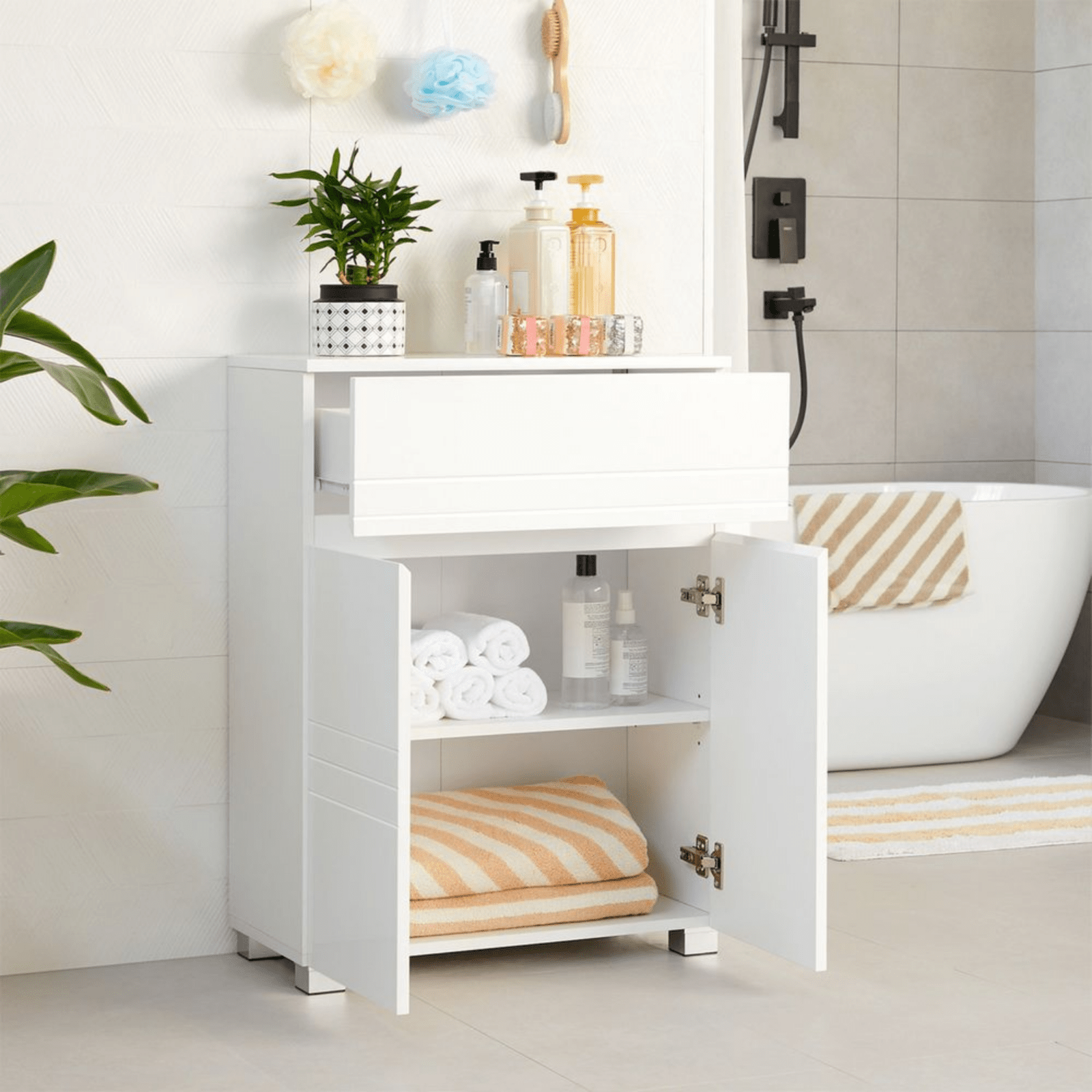 White Bathroom Floor Cabinet Freestanding 2 Doors Drawer Cupboard Storage Shelf - Home and Garden Furniture Shop - rustic - furniture