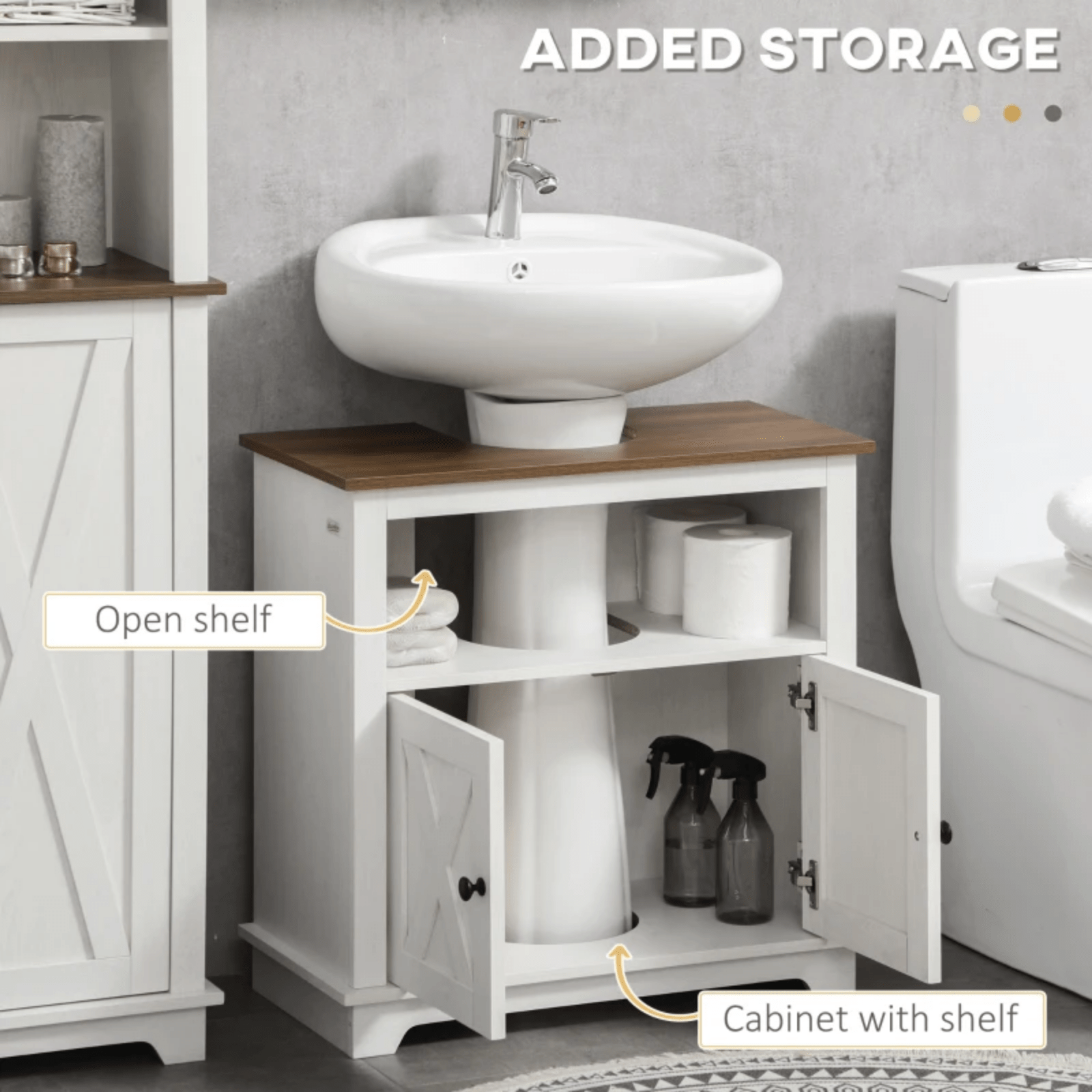 White Bathroom Under Sink Vanity Unit Wash Basin Base Cabinet Storage Cupboard - Home and Garden Furniture Shop - rustic - furniture