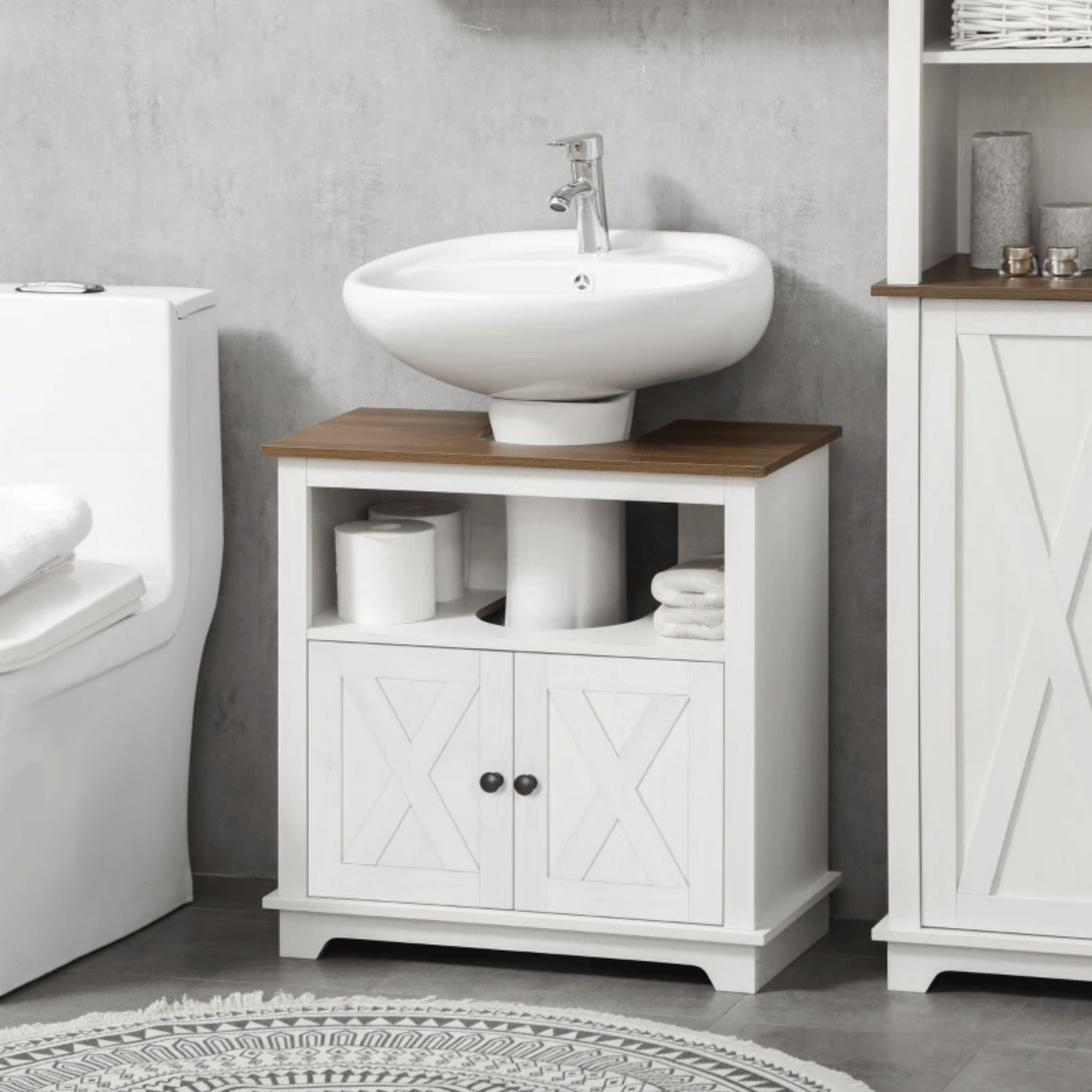 White Bathroom Under Sink Vanity Unit Wash Basin Base Cabinet Storage Cupboard - Home and Garden Furniture Shop - rustic - furniture