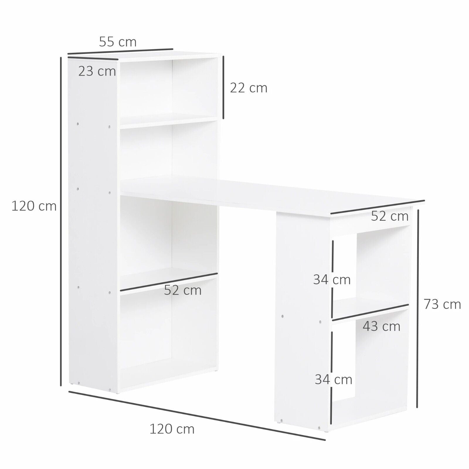 White Computer Desk 120cm Bookshelf Writing Table Study Workstation Side Shelves - Home and Garden Furniture Shop - #rustic - furniture#