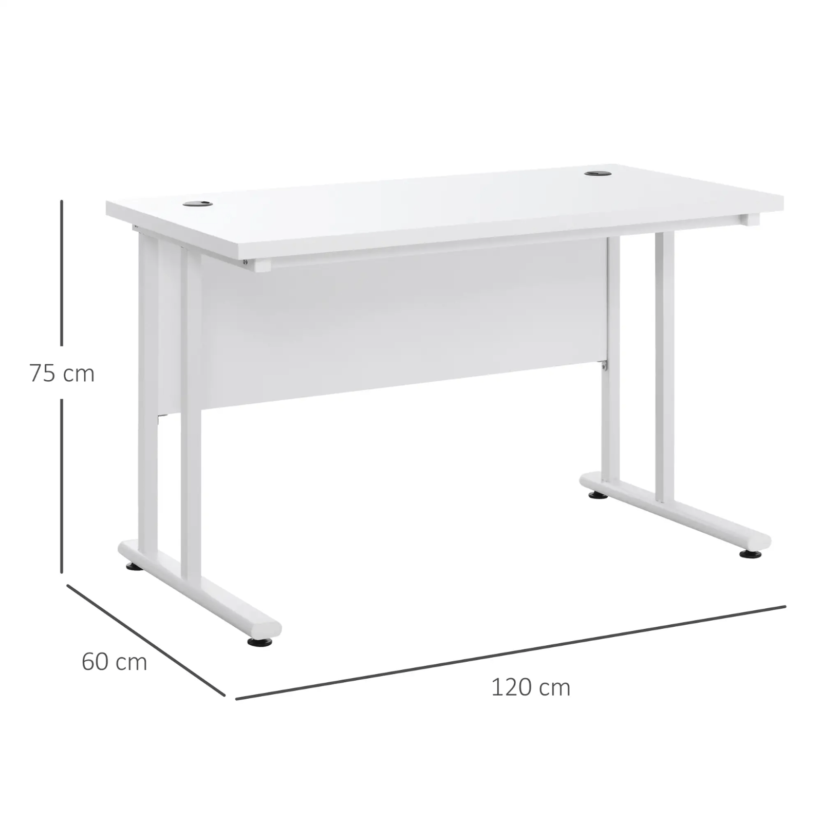 White Computer Desk 120cm Home Office Desk 2 Cable Management Holes Metal Legs - Home and Garden Furniture Shop - rustic - furniture