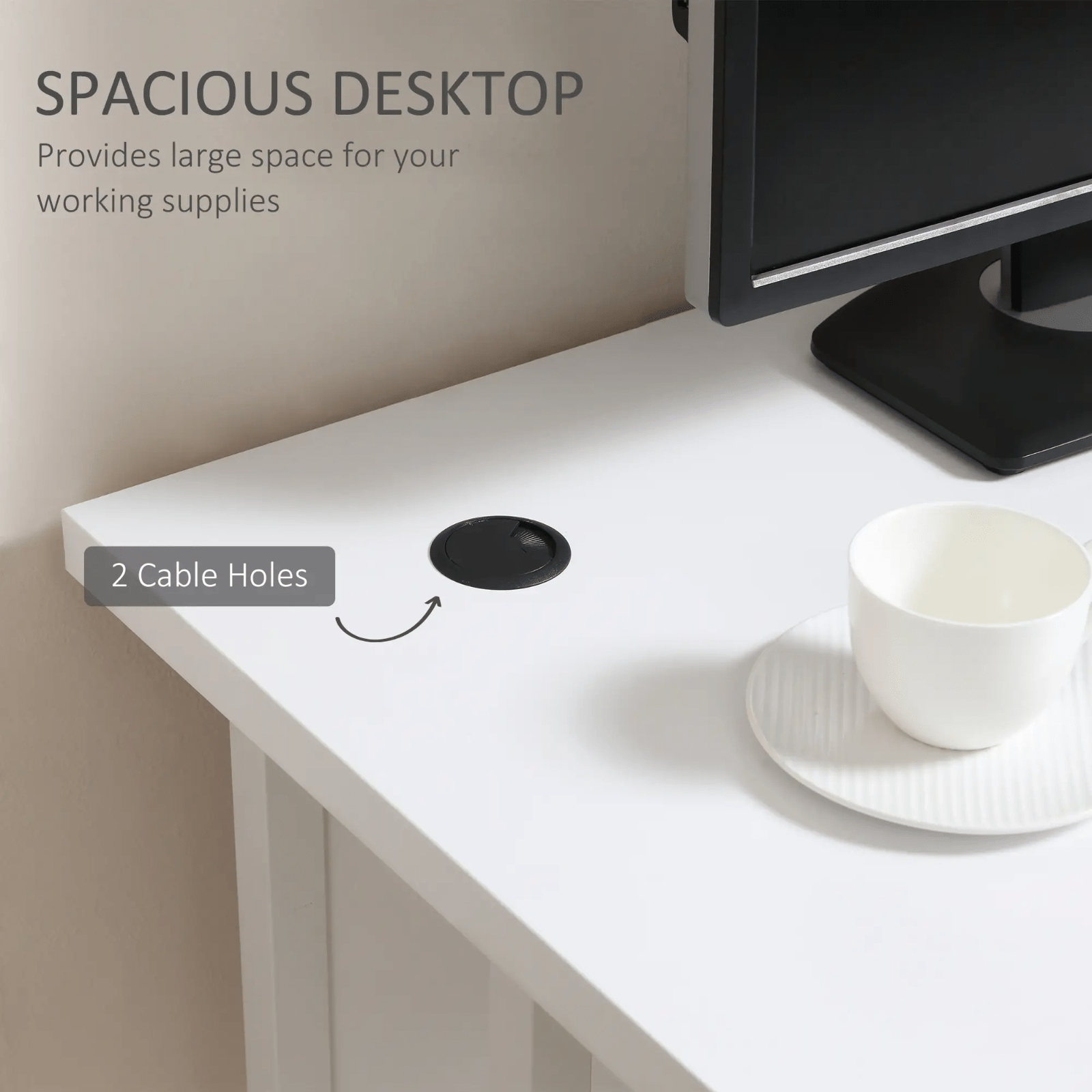 White Computer Desk 120cm Home Office Desk 2 Cable Management Holes Metal Legs - Home and Garden Furniture Shop - rustic - furniture