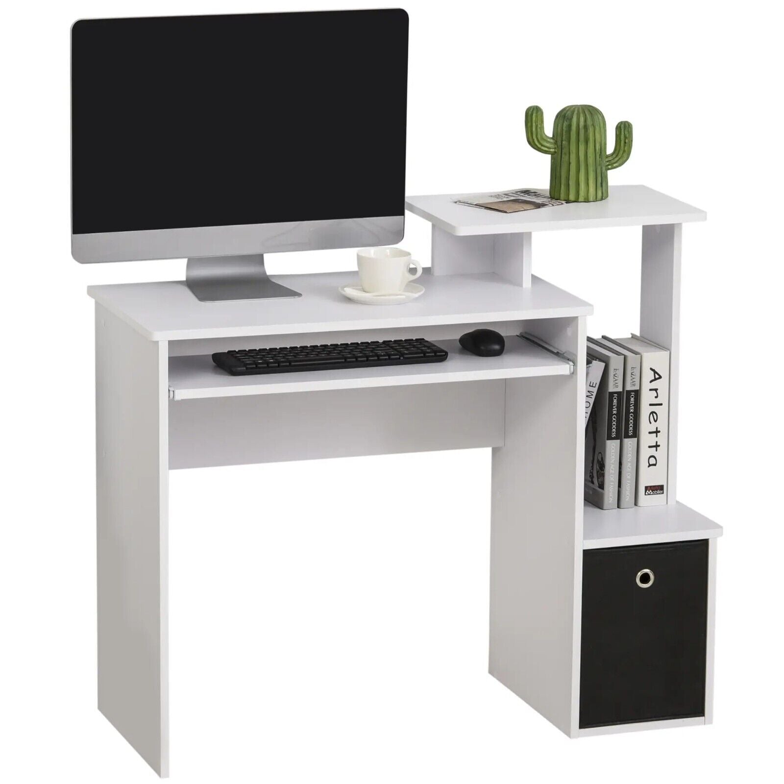 White Computer Desk Shelves Home Office Study Workstation Table PC Laptop Desks - Home and Garden Furniture Shop - #rustic - furniture#