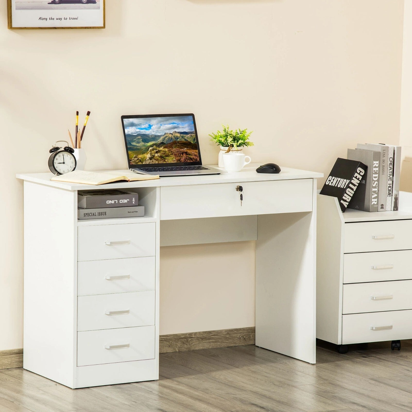 White Computer Desk Side Drawers for Home Office Study Table Writing Workstation - Home and Garden Furniture Shop - rustic - furniture