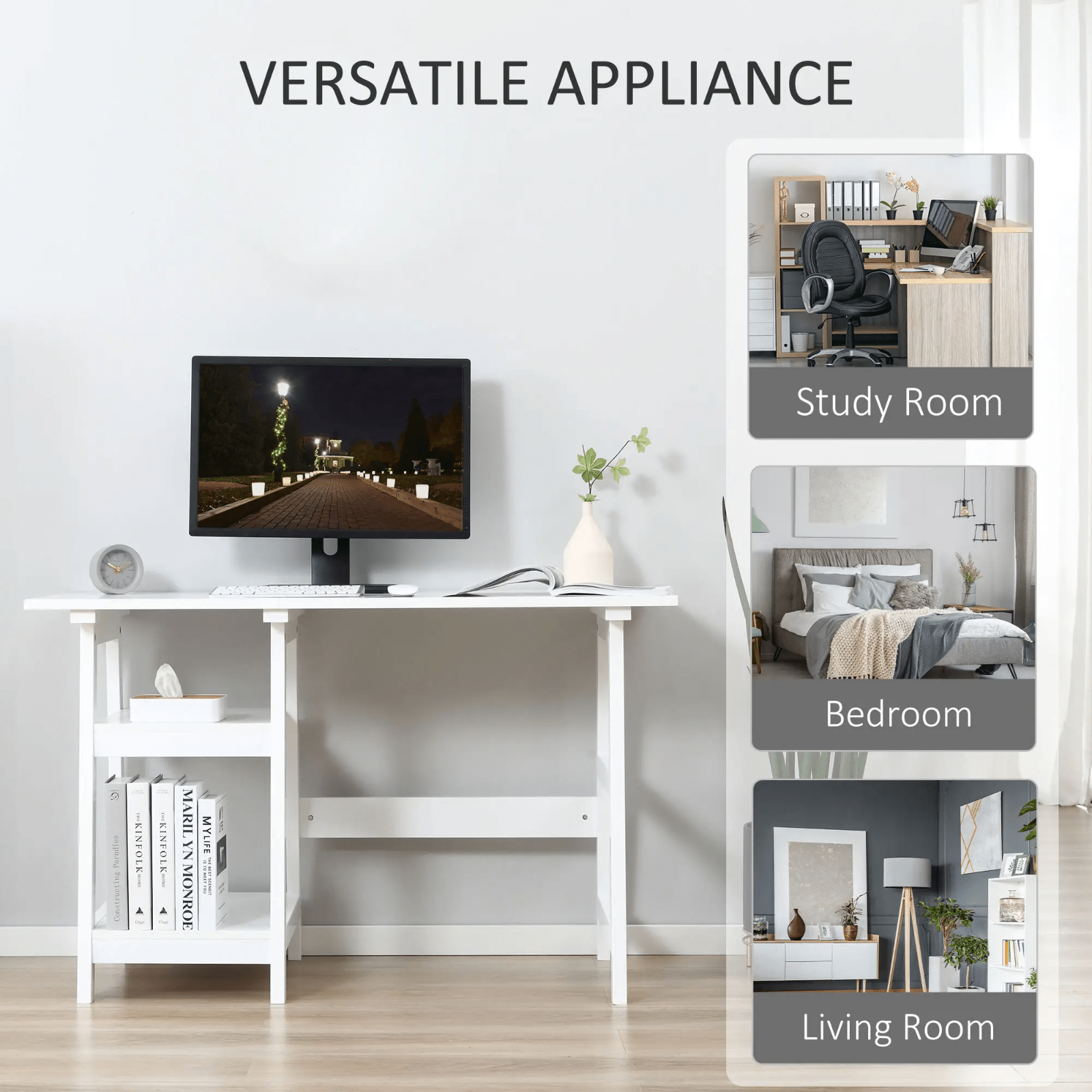 White Computer Desk with Shelves for Home Office Writing Table Study Workstation - Home and Garden Furniture Shop - rustic - furniture