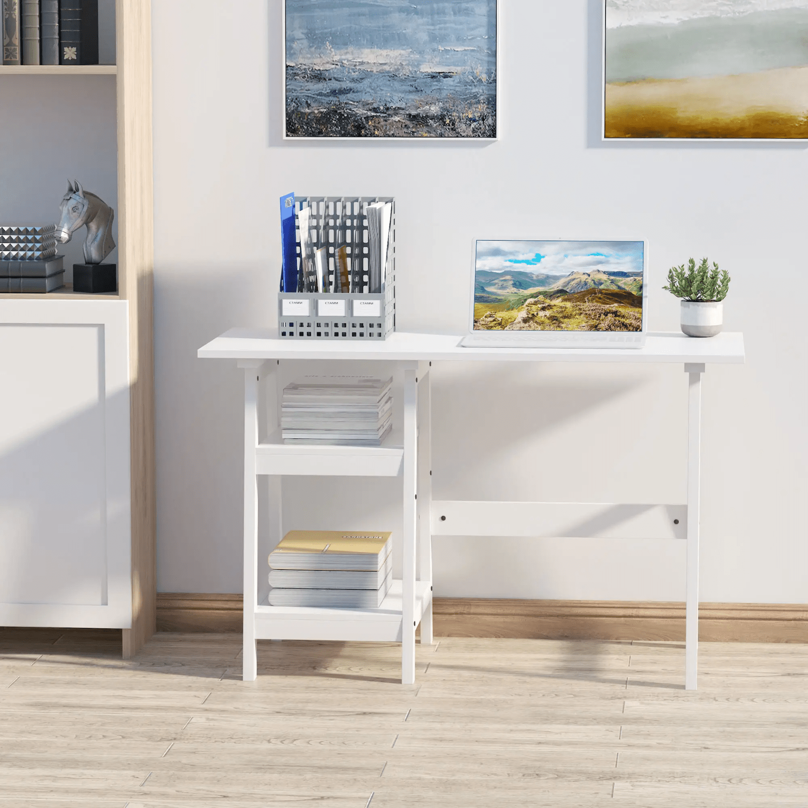 White Computer Desk with Shelves for Home Office Writing Table Study Workstation - Home and Garden Furniture Shop - rustic - furniture