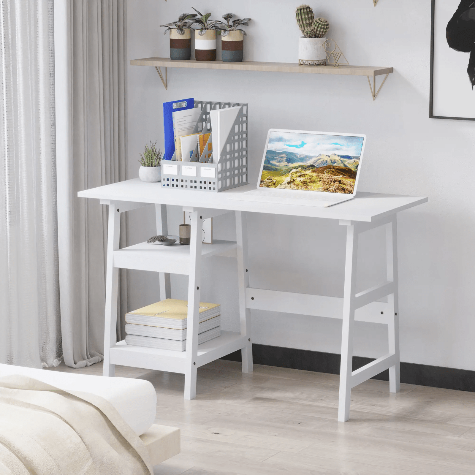 White Computer Desk with Shelves for Home Office Writing Table Study Workstation - Home and Garden Furniture Shop - rustic - furniture