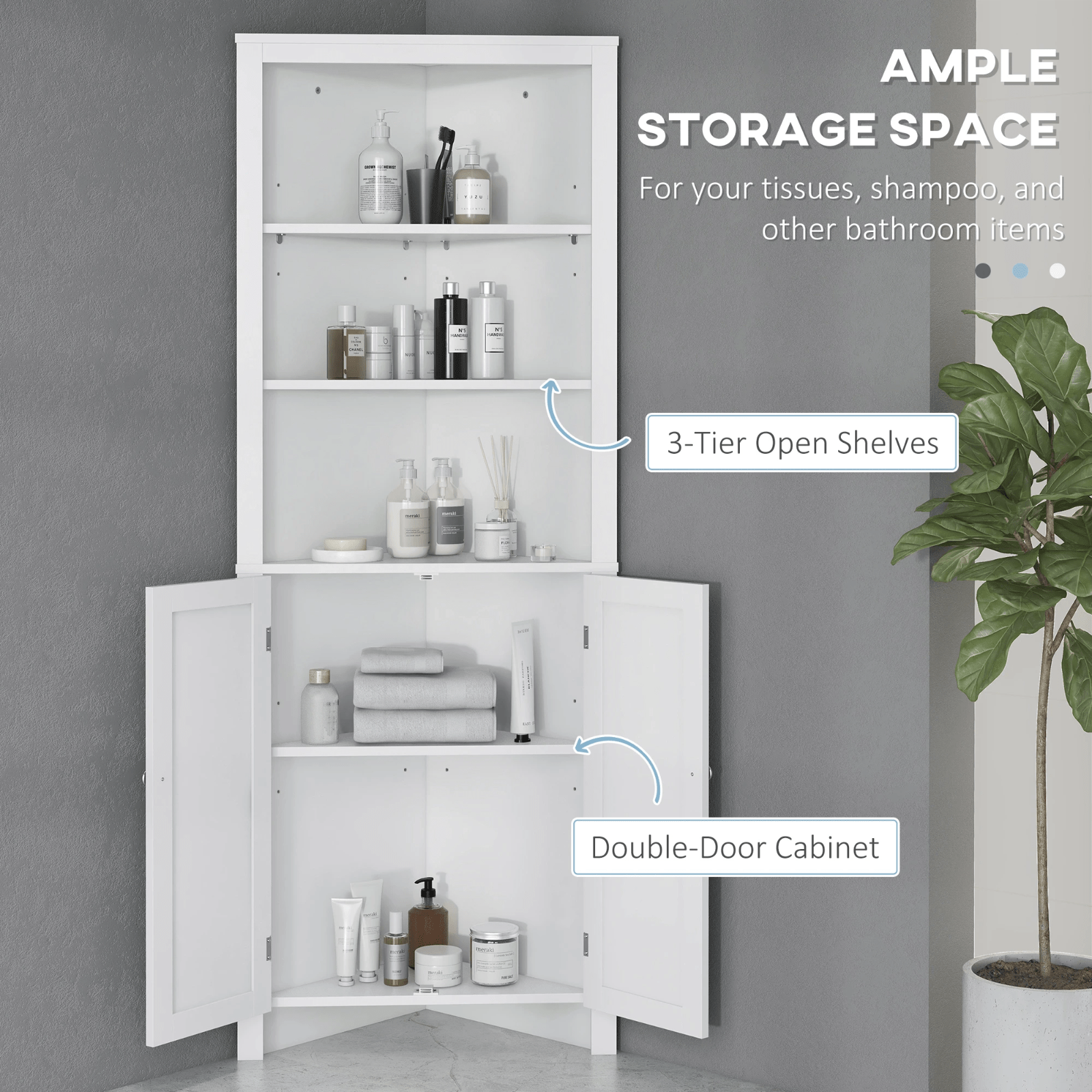 White Corner Bathroom Cabinet Freestanding Bathroom Storage Unit Shelves Doors - Home and Garden Furniture Shop - #rustic - furniture#