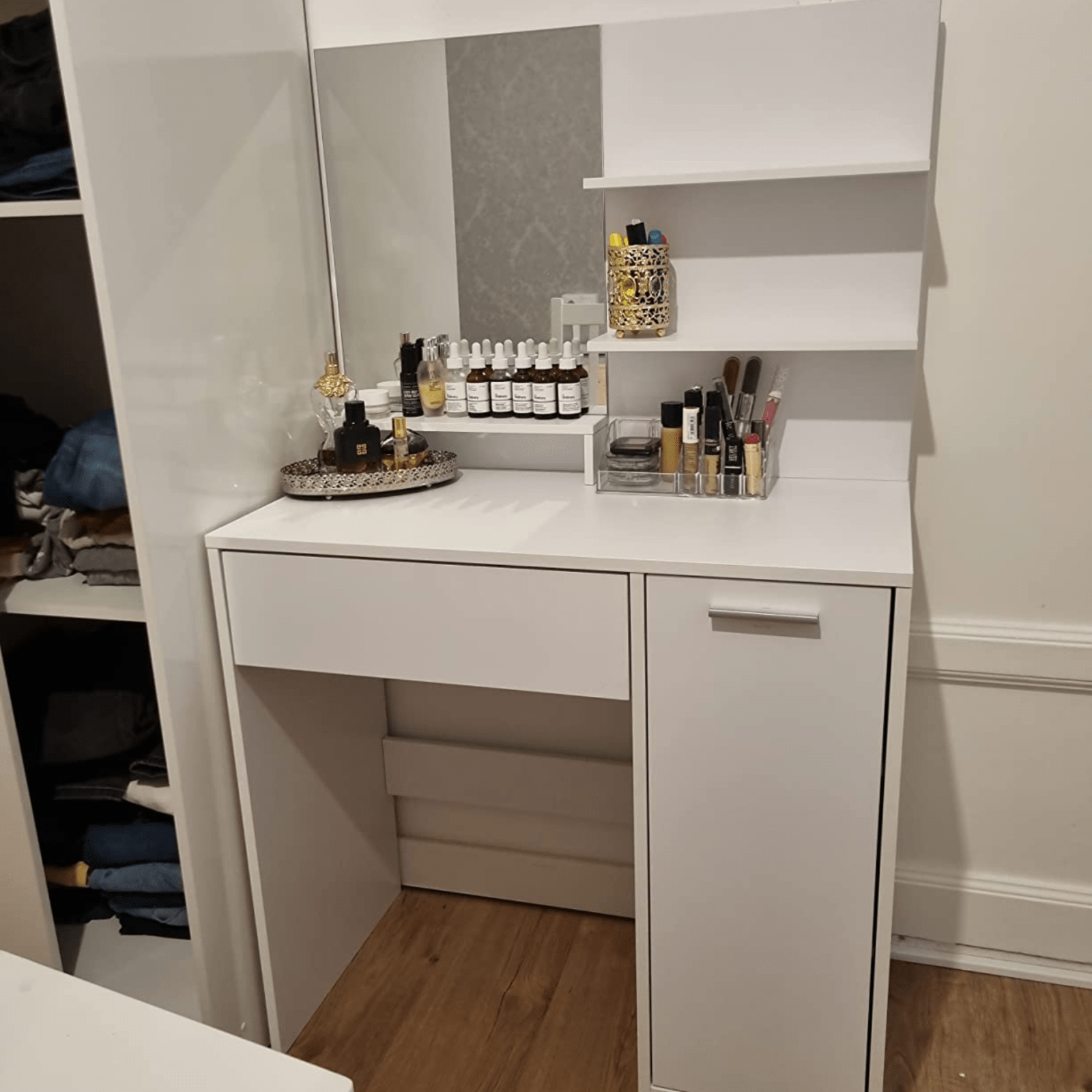 White Dressing Table Makeup Table Vanity Table Mirror Drawers Shelf Dresser Unit - Home and Garden Furniture Shop - rustic - furniture