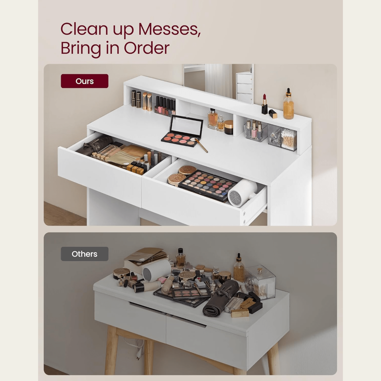 White Dressing Table with Large Mirror Vanity Table with 2 Drawers Make Up Desk - Home and Garden Furniture Shop - rustic - furniture