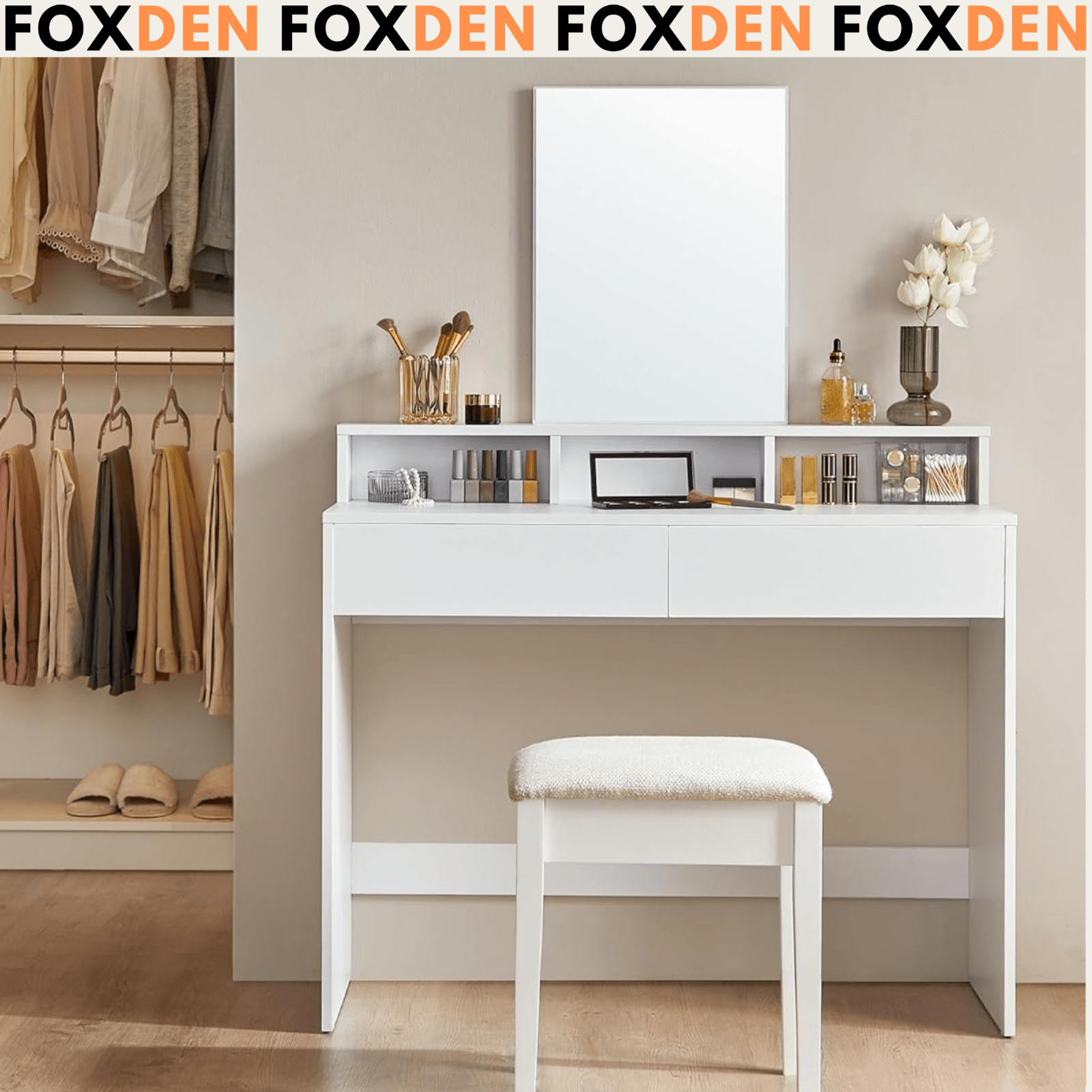 White Dressing Table with Large Mirror Vanity Table with 2 Drawers Make Up Desk - Home and Garden Furniture Shop - rustic - furniture