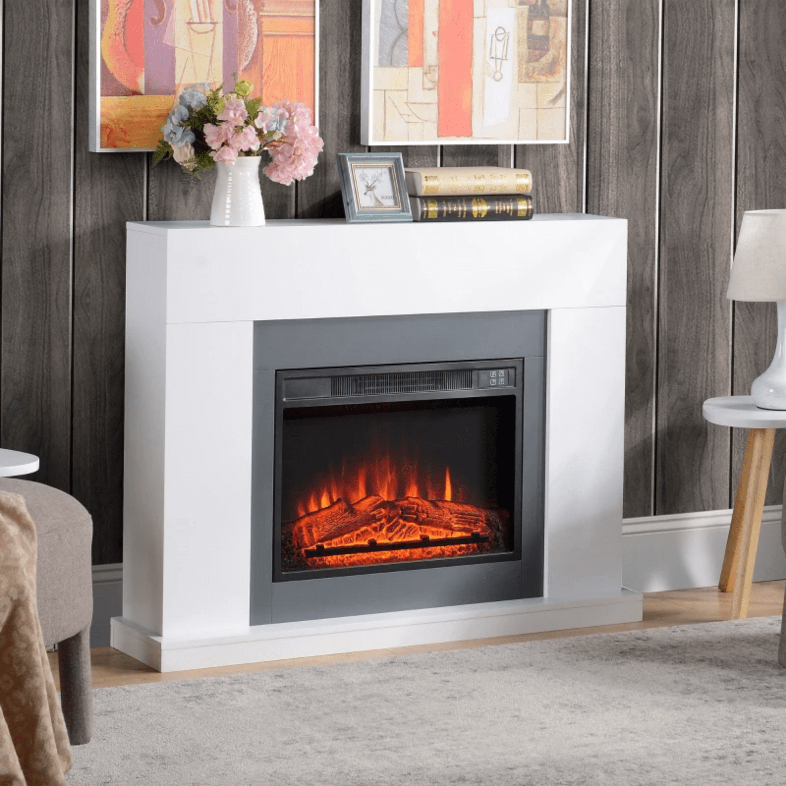 White Electric Fireplace Heater Mantelpiece Surround LED Flames Remote Control - Home and Garden Furniture Shop - #rustic - furniture#