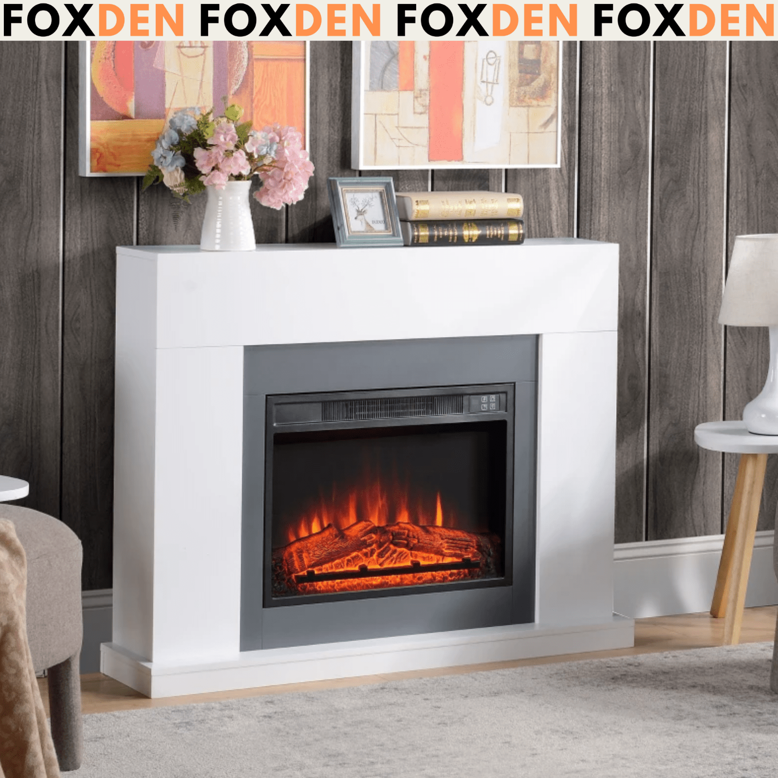 White Electric Fireplace Heater Mantelpiece Surround LED Flames Remote Control - Home and Garden Furniture Shop - #rustic - furniture#