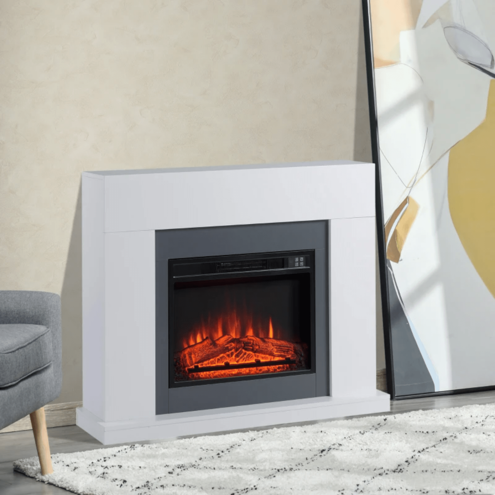 White Electric Fireplace Heater Mantelpiece Surround LED Flames Remote Control - Home and Garden Furniture Shop - #rustic - furniture#