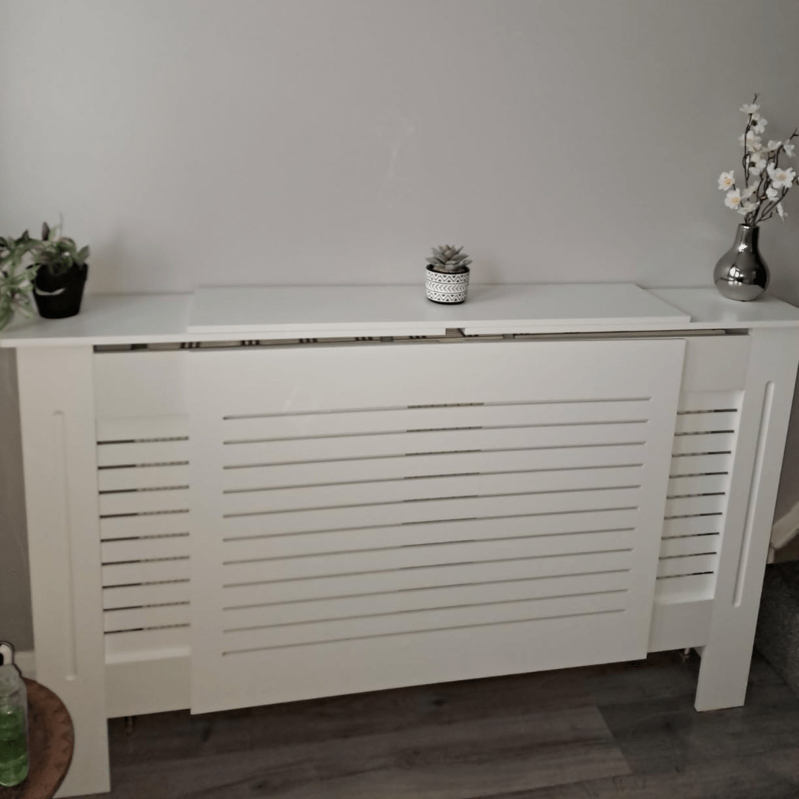 White Extendable Radiator Cover Cabinet Shelving Slatted Design MDF Living Room - Home and Garden Furniture Shop - #rustic - furniture#